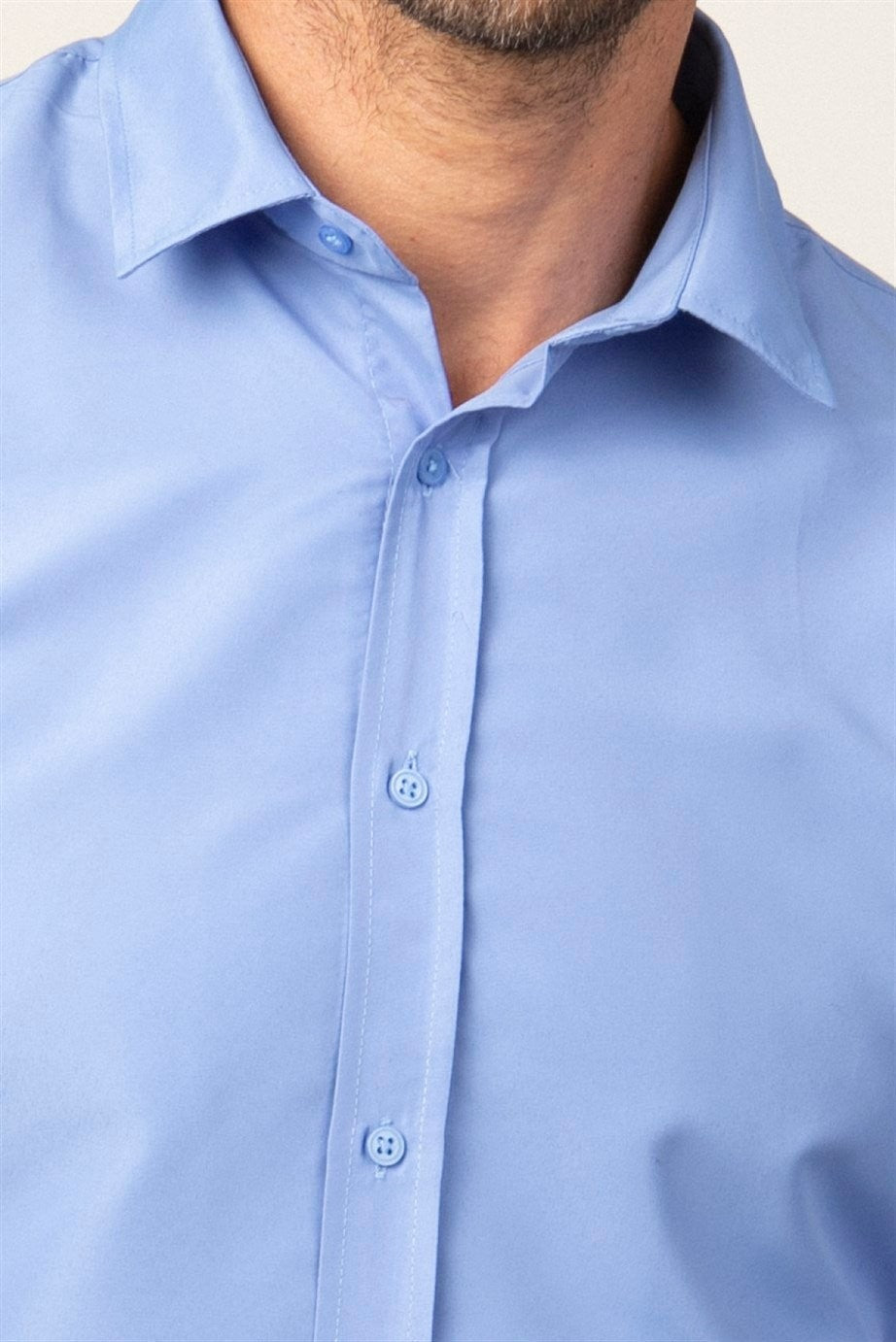 Mens Poly Blue Slim Fit Long Sleeve Dress Shirt