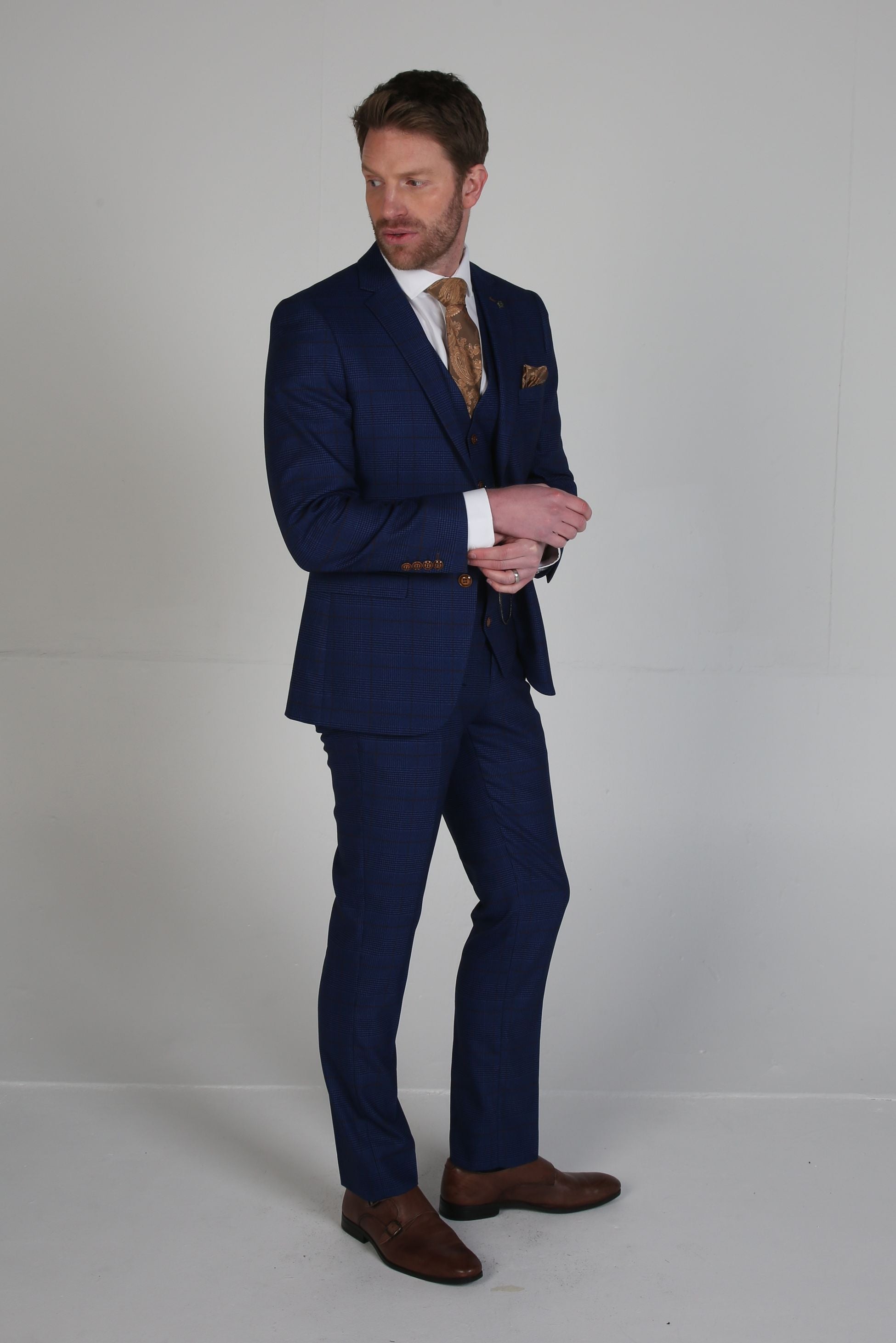 Mens Royal Blue Tweed Windowpane Formal Suit ALEX