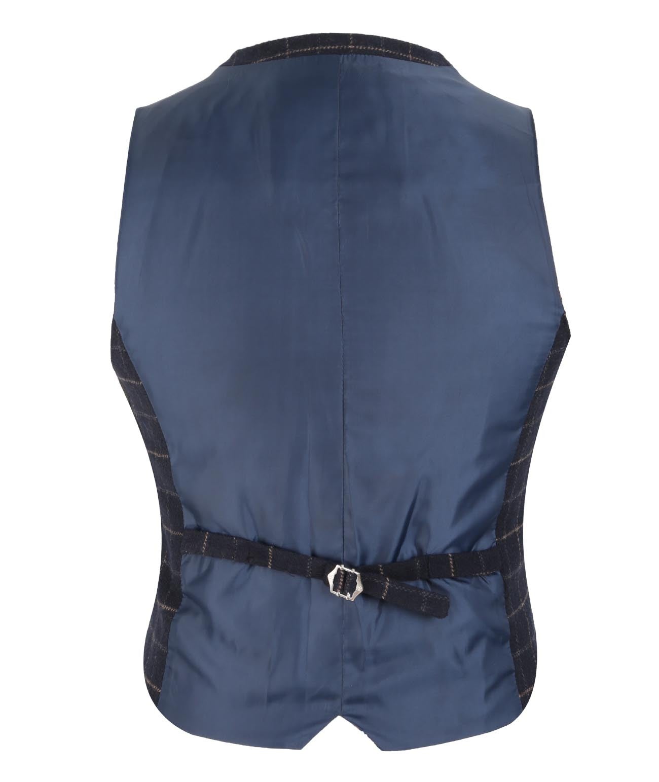 Mens Navy Tweed Check Slim Fit Waistcoat SHELBY