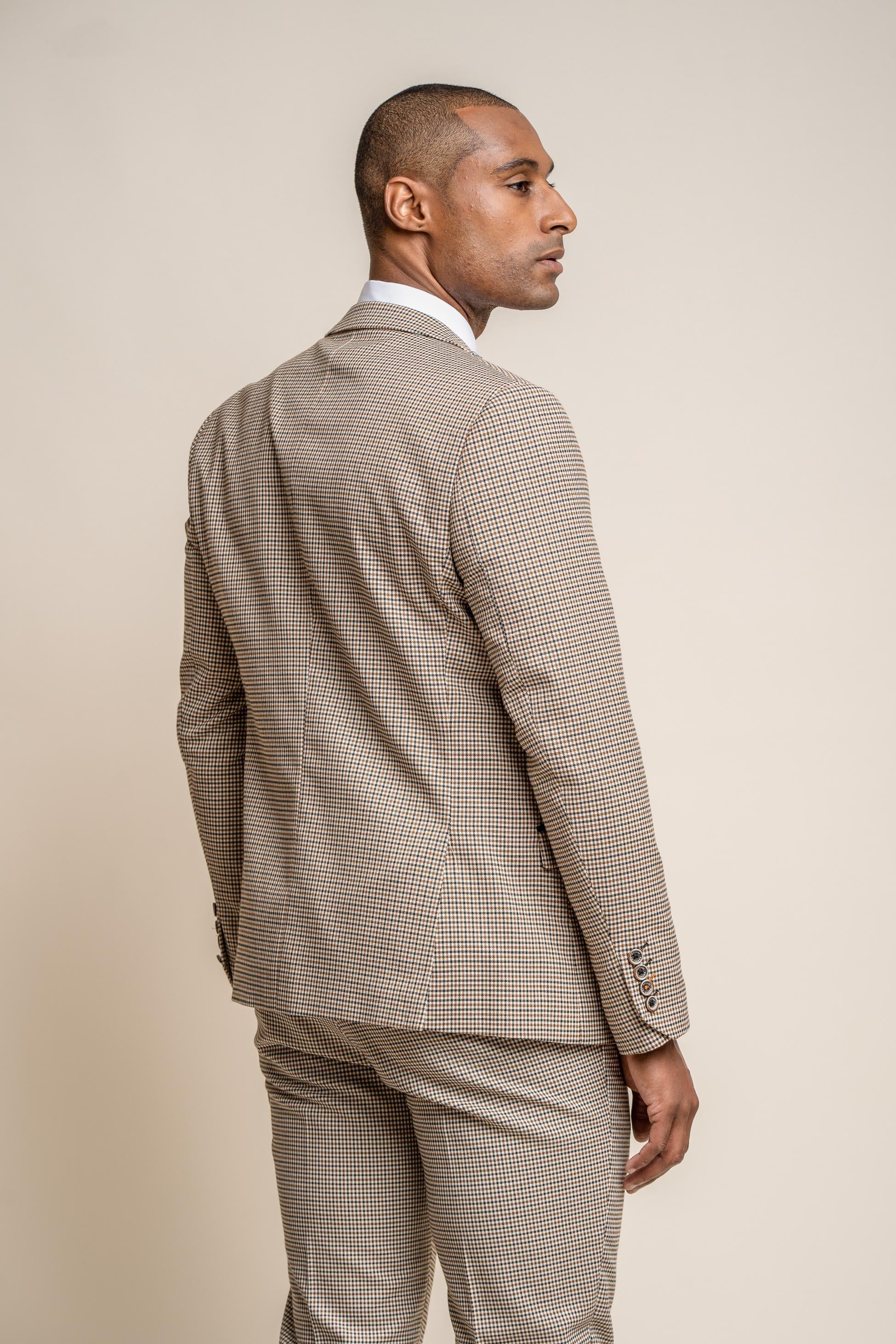 Men’s Tan Houndstooth Check Skinny Fit Suit Jacket ELWOOD