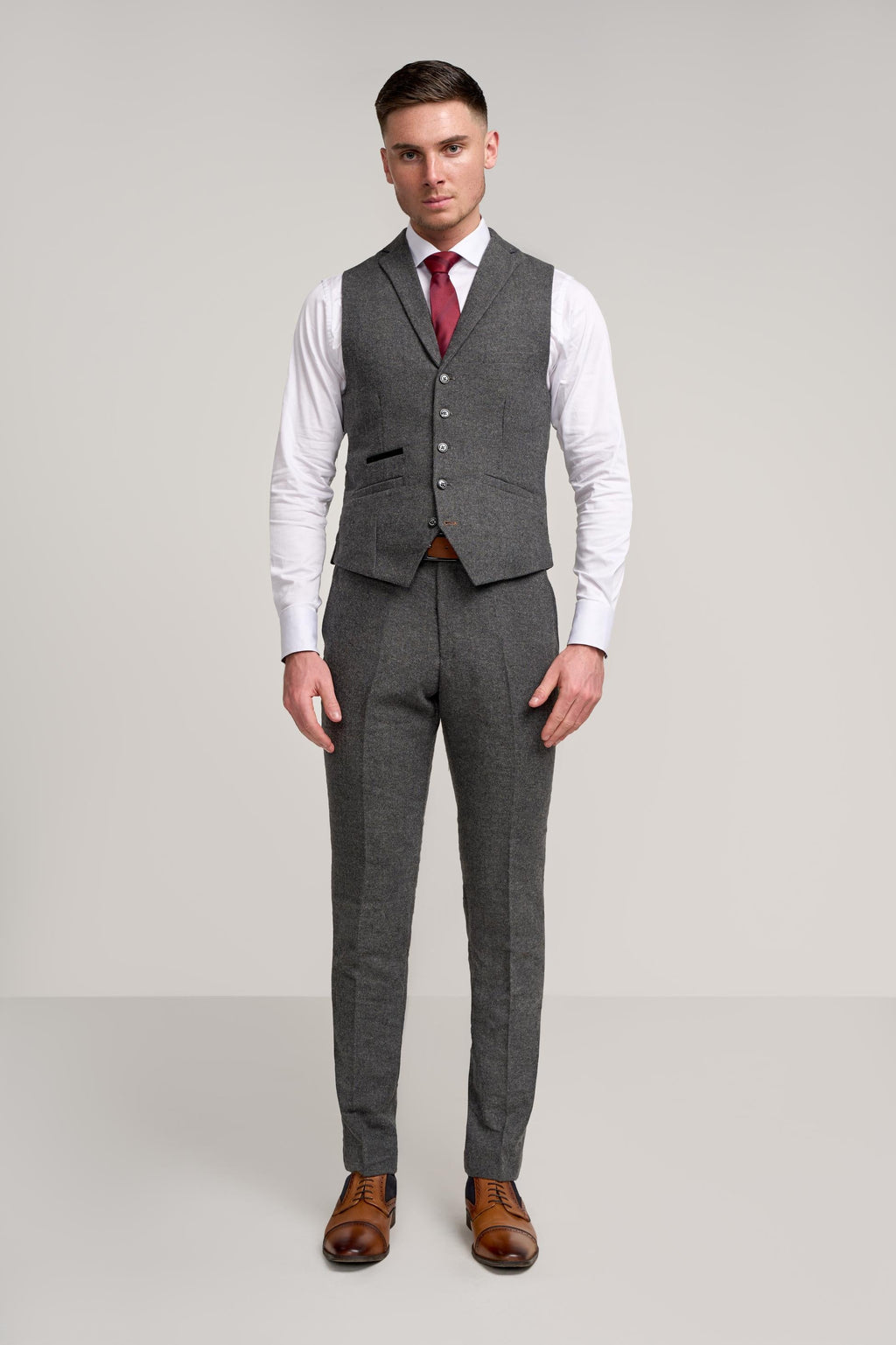 Mens Grey Herringbone Tweed Waistcoat COSMO