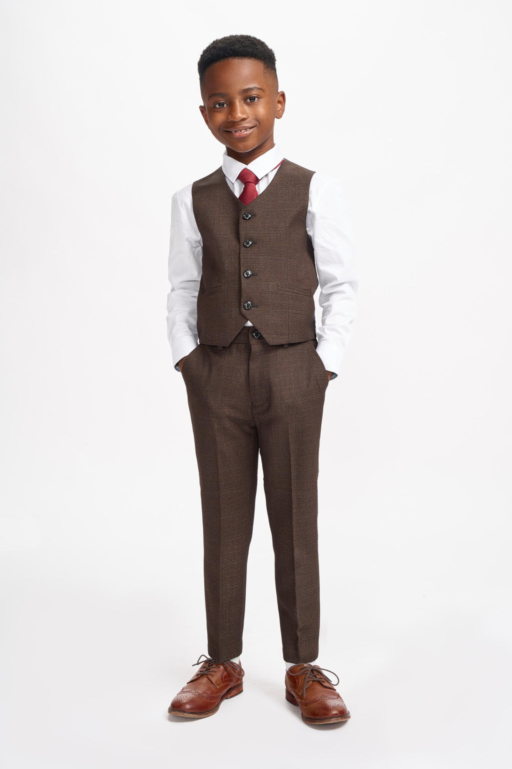3-Piece Slim Brown Suit for Boys – Brown
