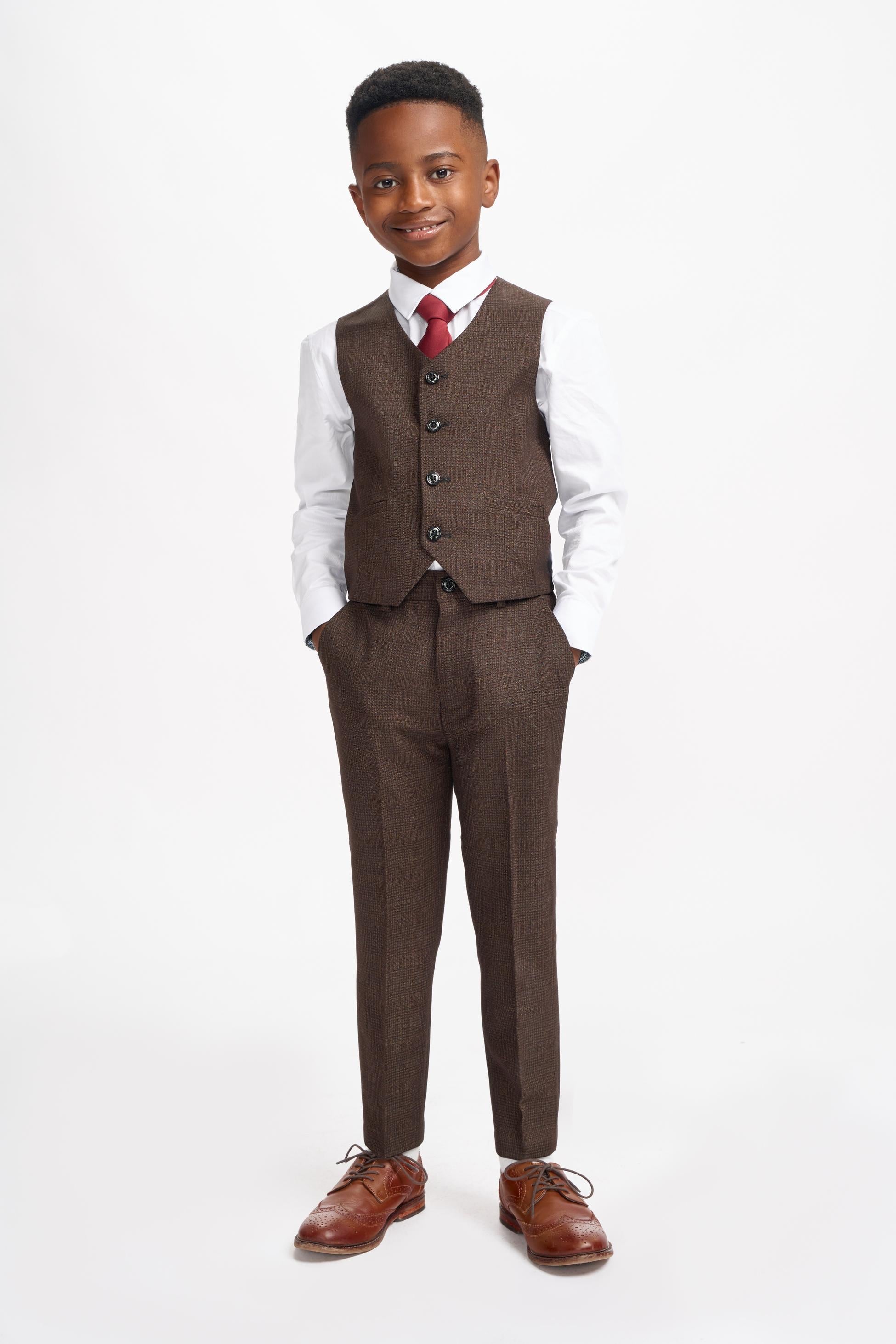 3-Piece Slim Brown Suit for Boys – Brown