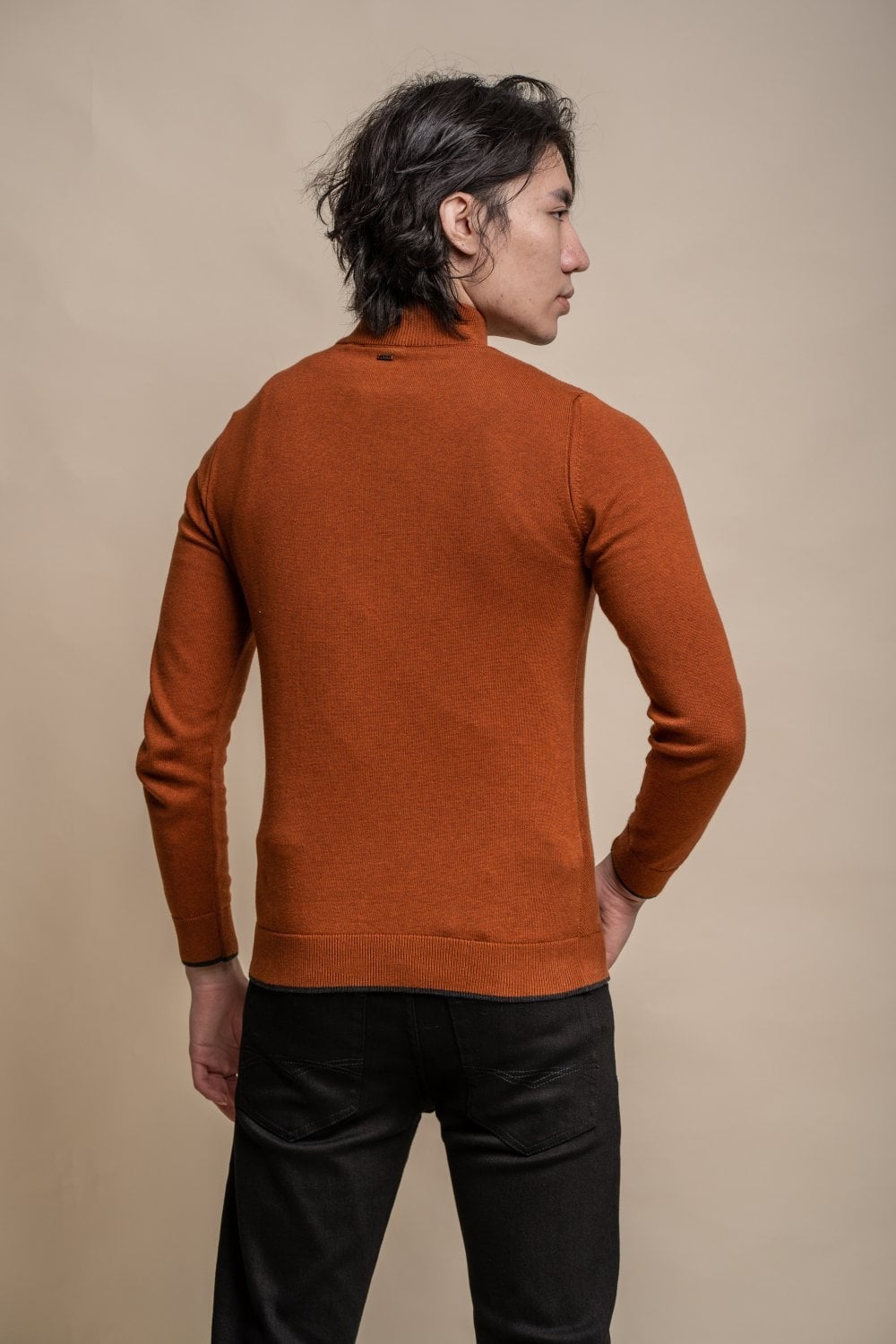 Mens Rustic Brick Half Zip Knit Cotton Pullover KYLE