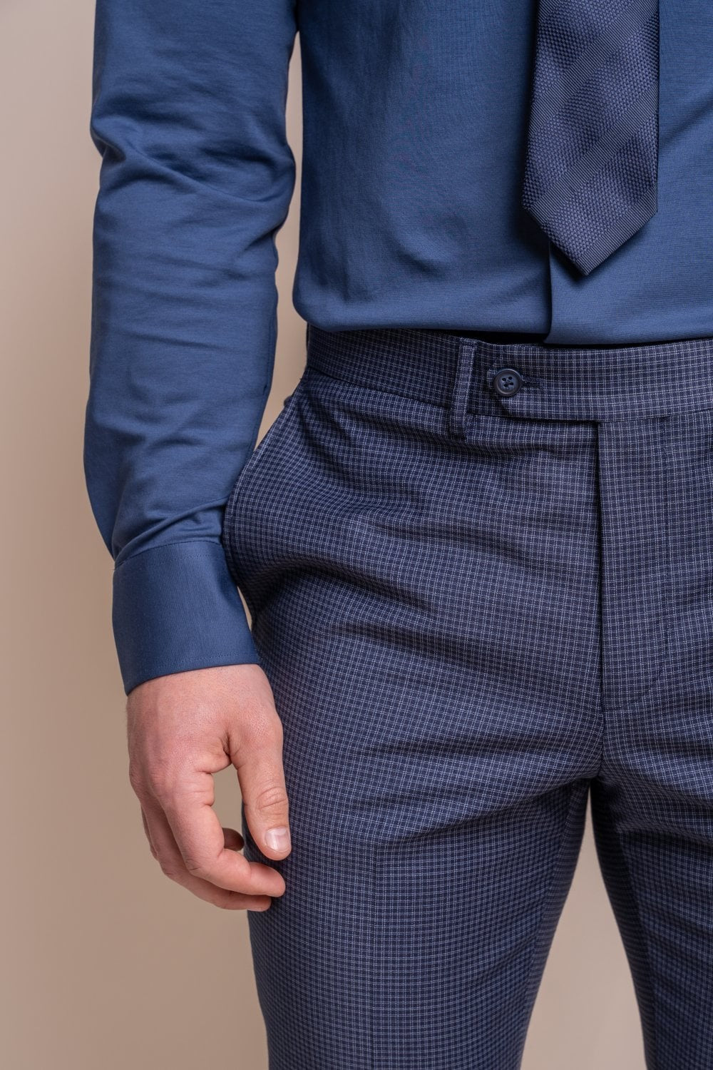 Men's Wool Blend Slim Fit Trousers - BOND - Navy Check