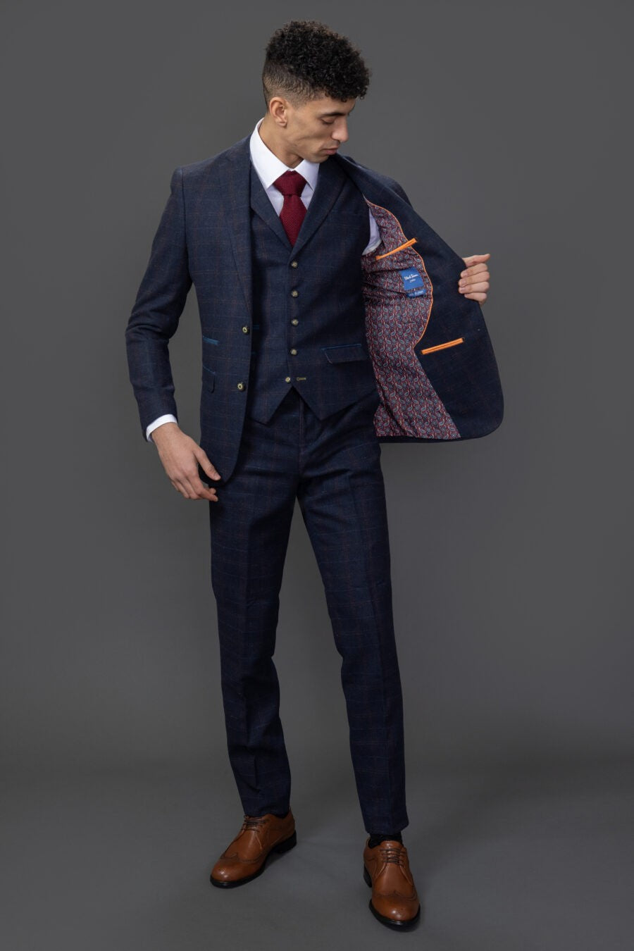 Men's Ryan Deep Navy Tweed Windowpane Tailored Professional Suit