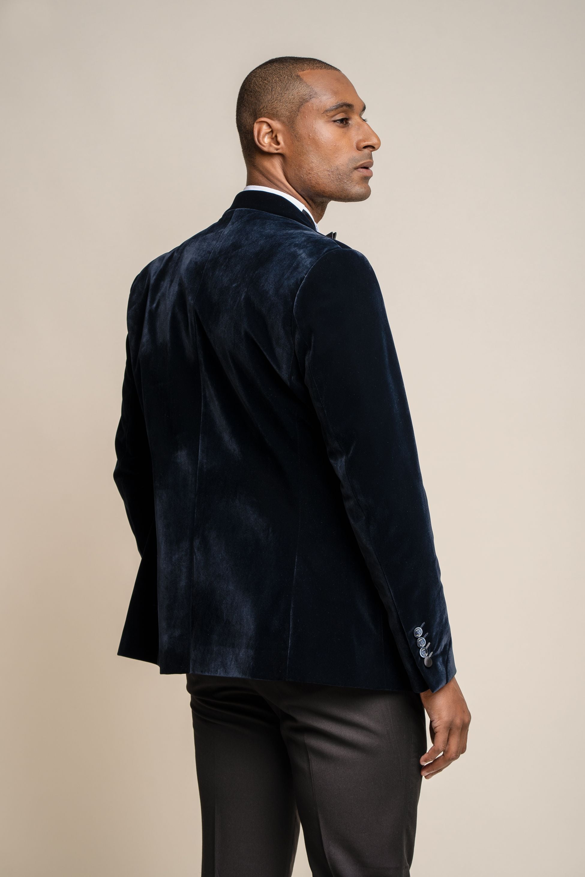 Mens Navy Slim Fit Velvet Tuxedo Blazer ROSA