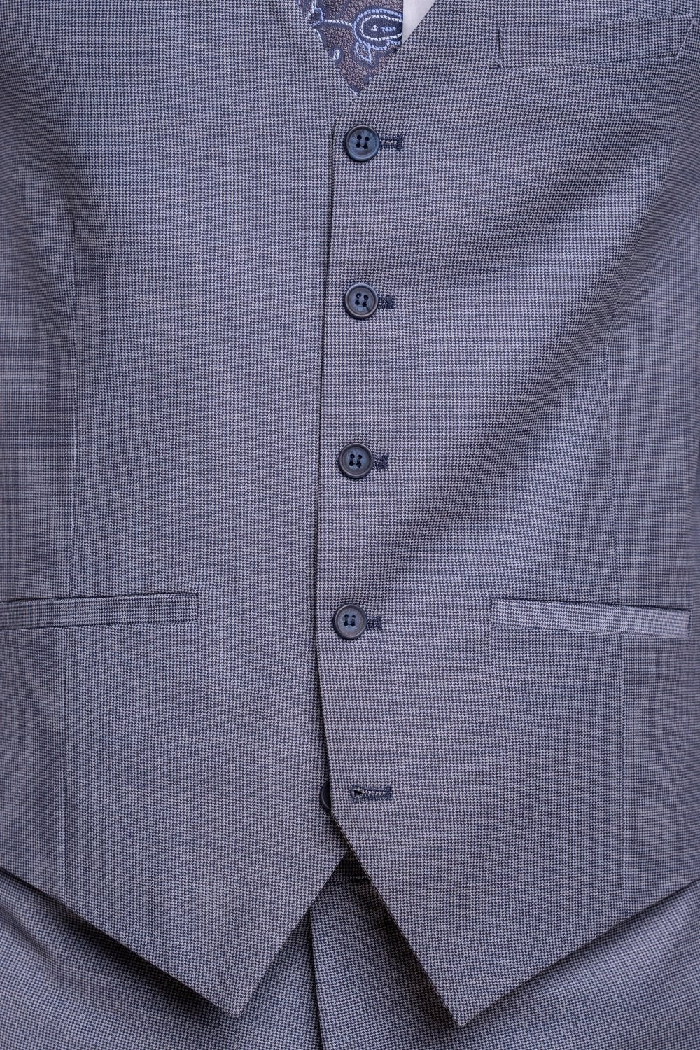 Mens Grey Puppytooth Wool Blend Slim Fit Waistcoat BOND