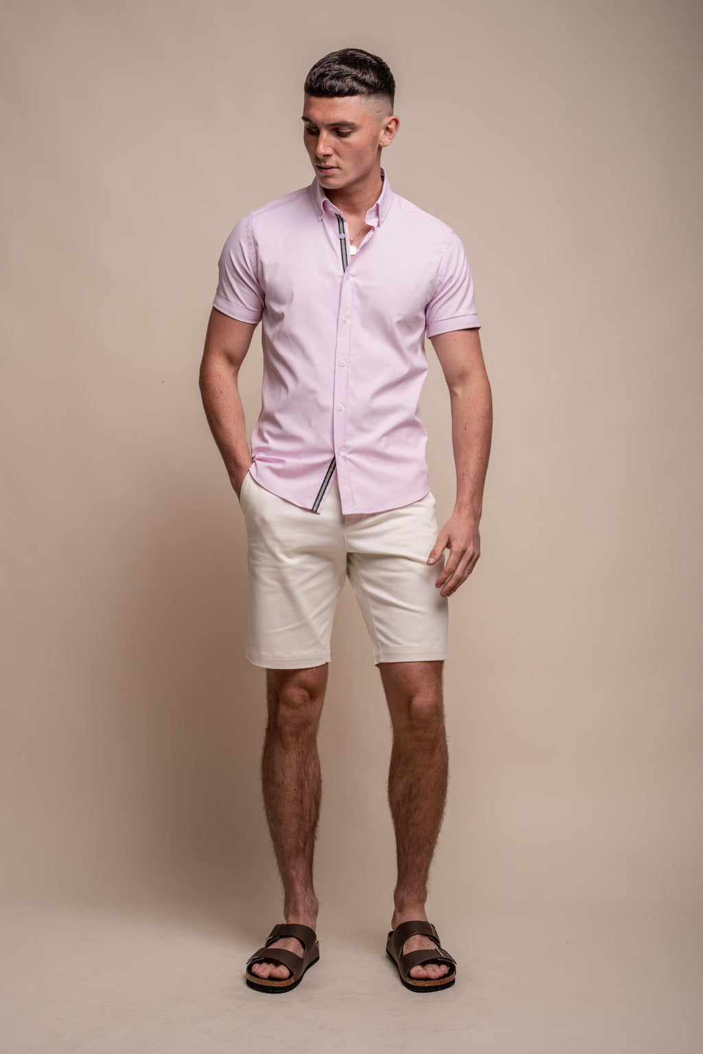 Mens Vito Pink Short Sleeve Cotton Shirt