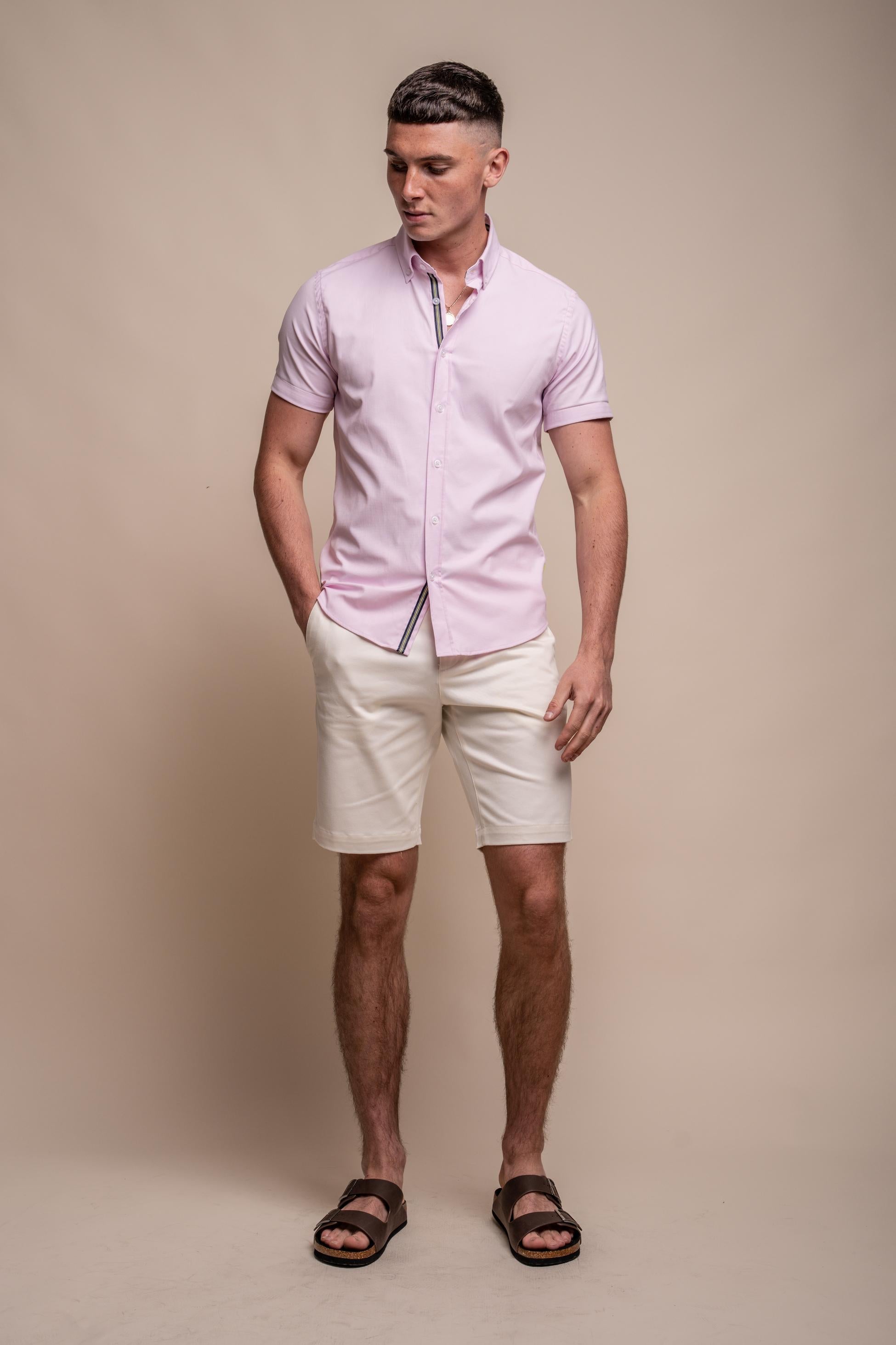 Mens Vito Pink Short Sleeve Cotton Shirt