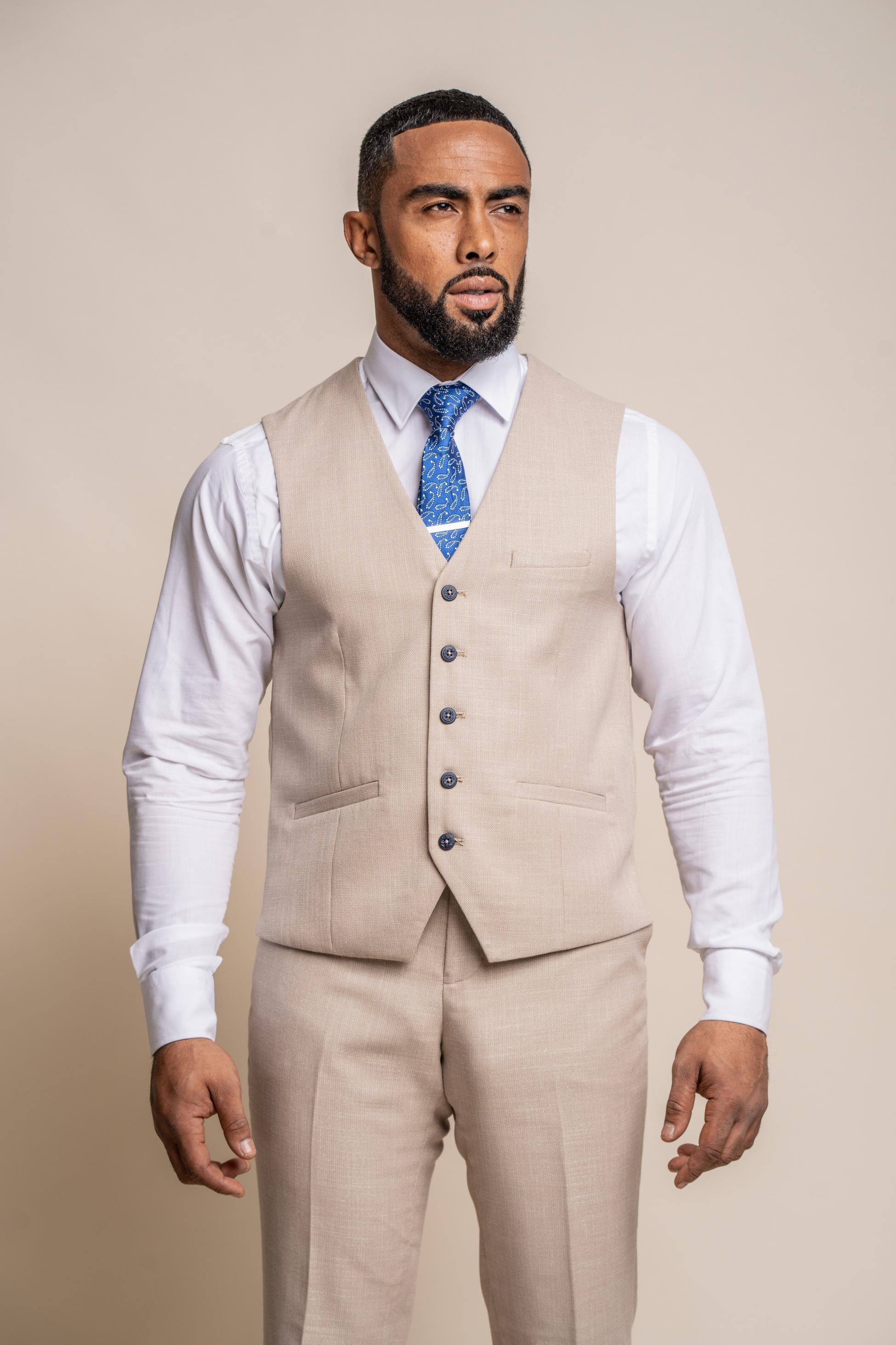 Mens beige slim fit formal waistcoat Miami