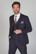 Men's tailored fit retro check suit in navy and maroon