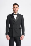 Mens black satin lapel double breasted suit jacket ASPEN evening wear