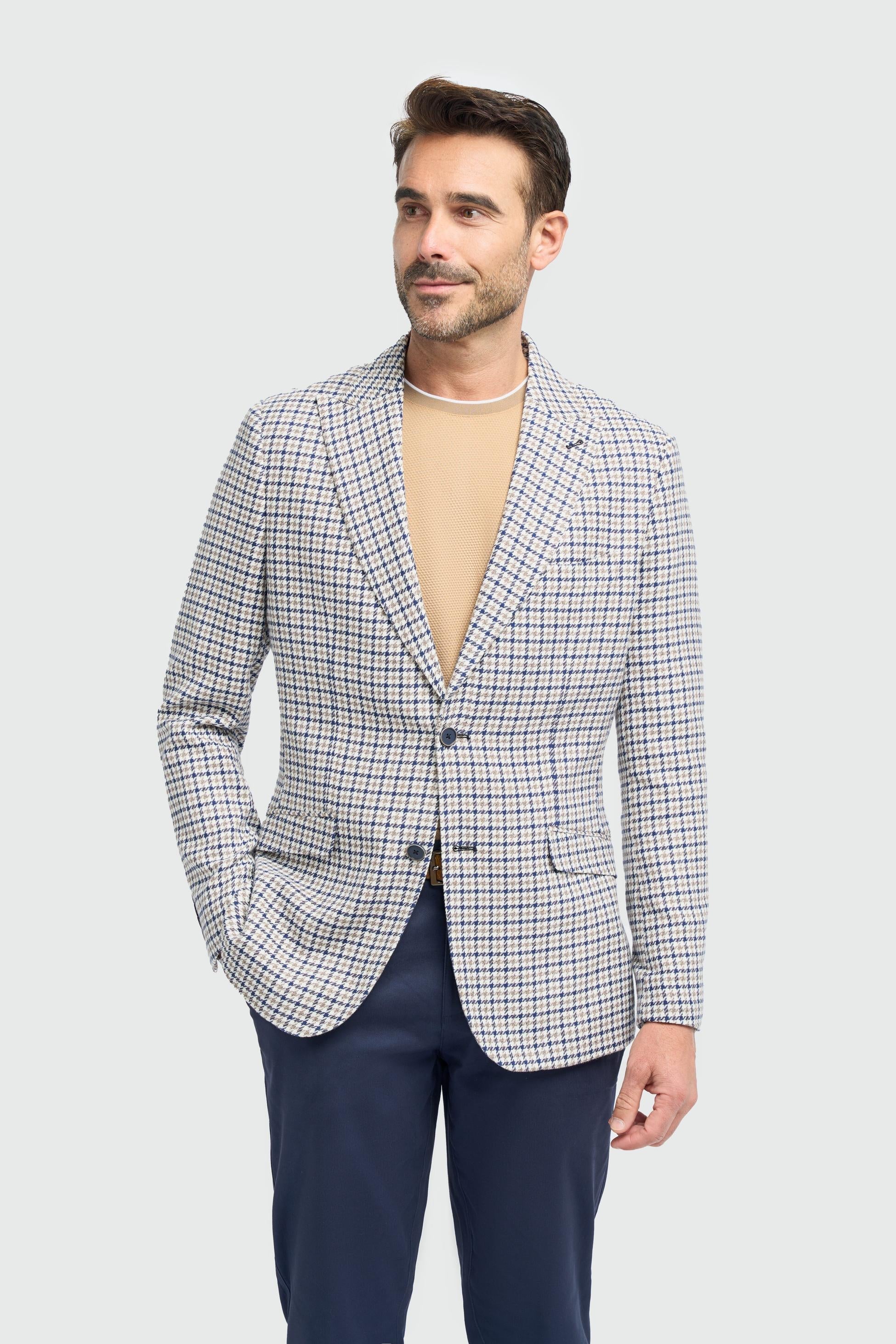 Mens beige cotton houndstooth blazer BARTELA premium tailoring