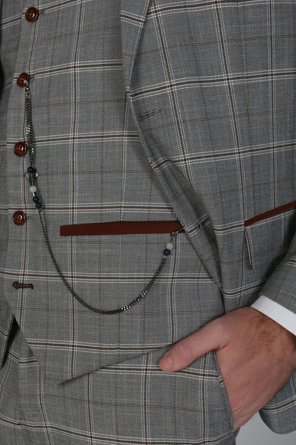 Men's Francis Smoke Grey Windowpane Check Business Suit