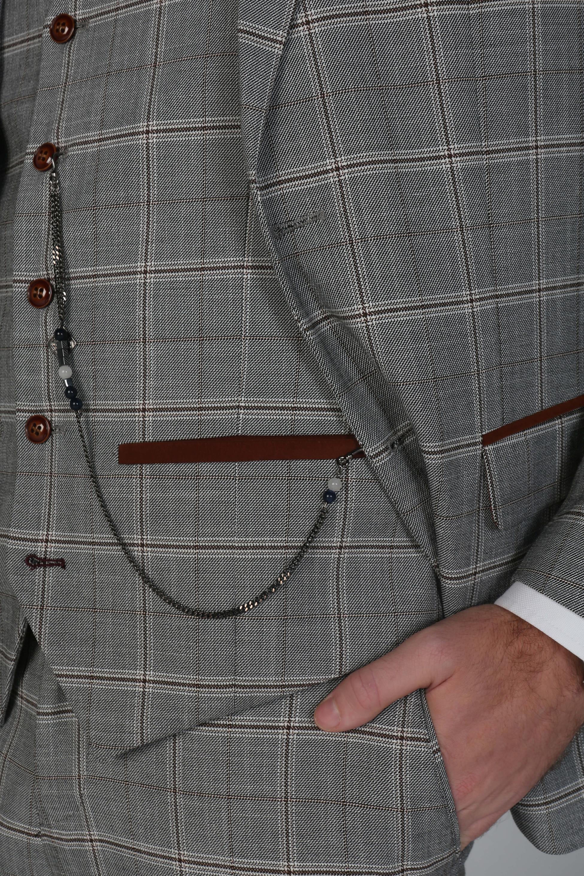 Men's Francis Smoke Grey Windowpane Check Business Suit