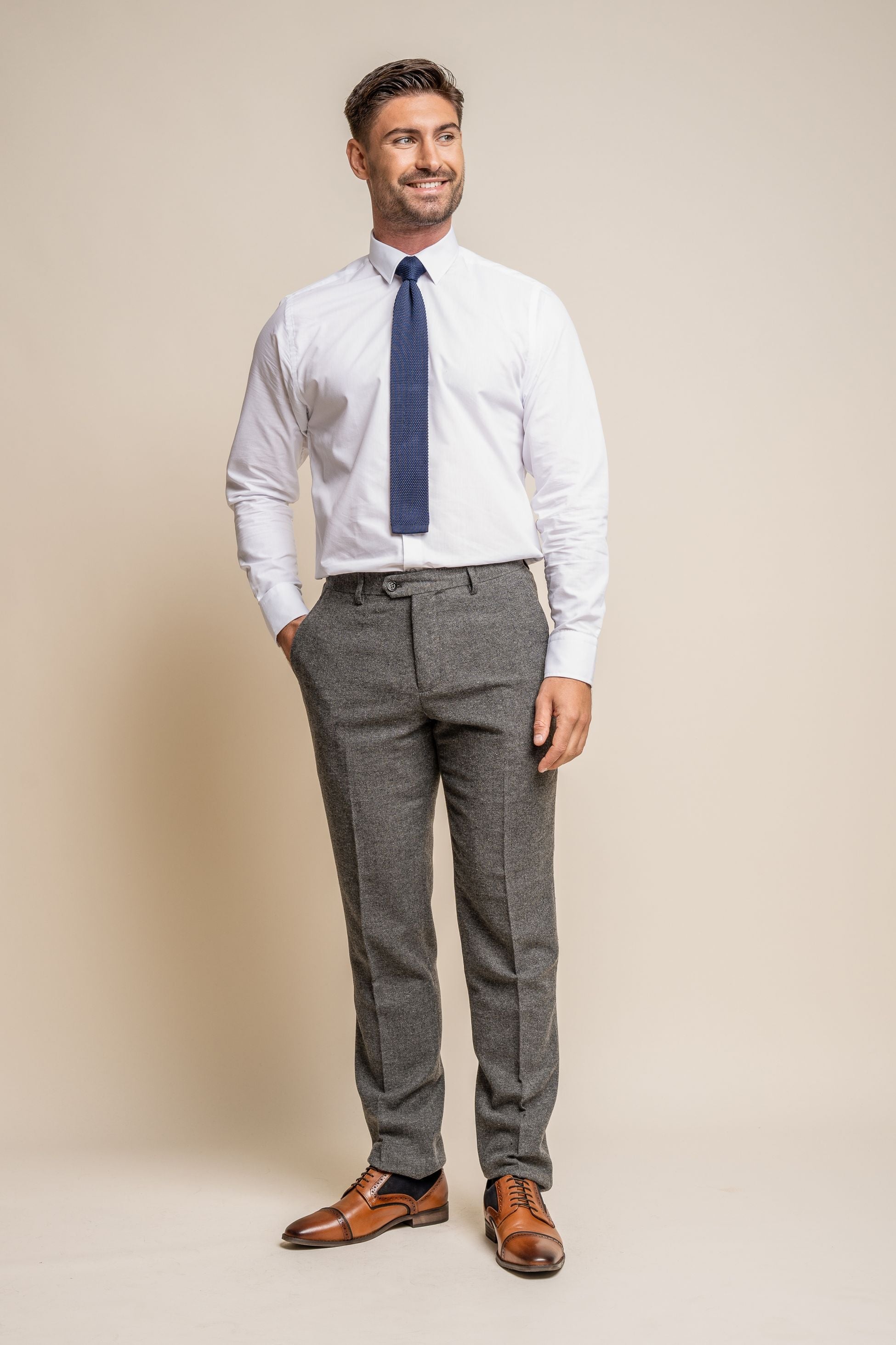 Men's Martez-Radika Herringbone Suit with Double-Breasted Waistcoat Set
