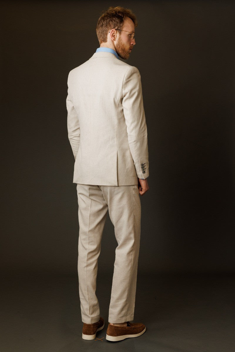 GIOVANNI Cream Men's Cotton Blend Self Patterned Suit