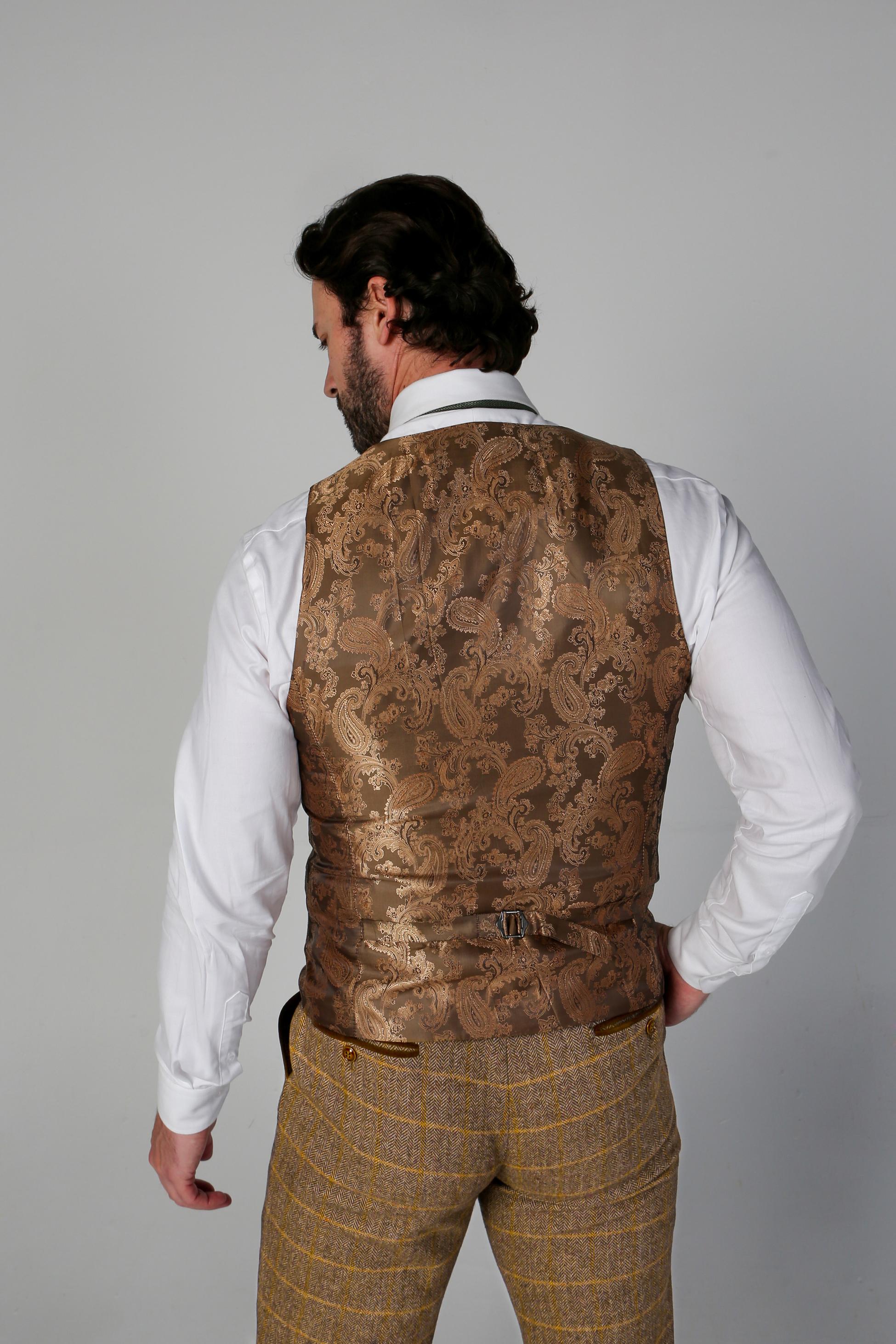 Mens Brown Tweed Retro Windowpane Waistcoat HARRIS