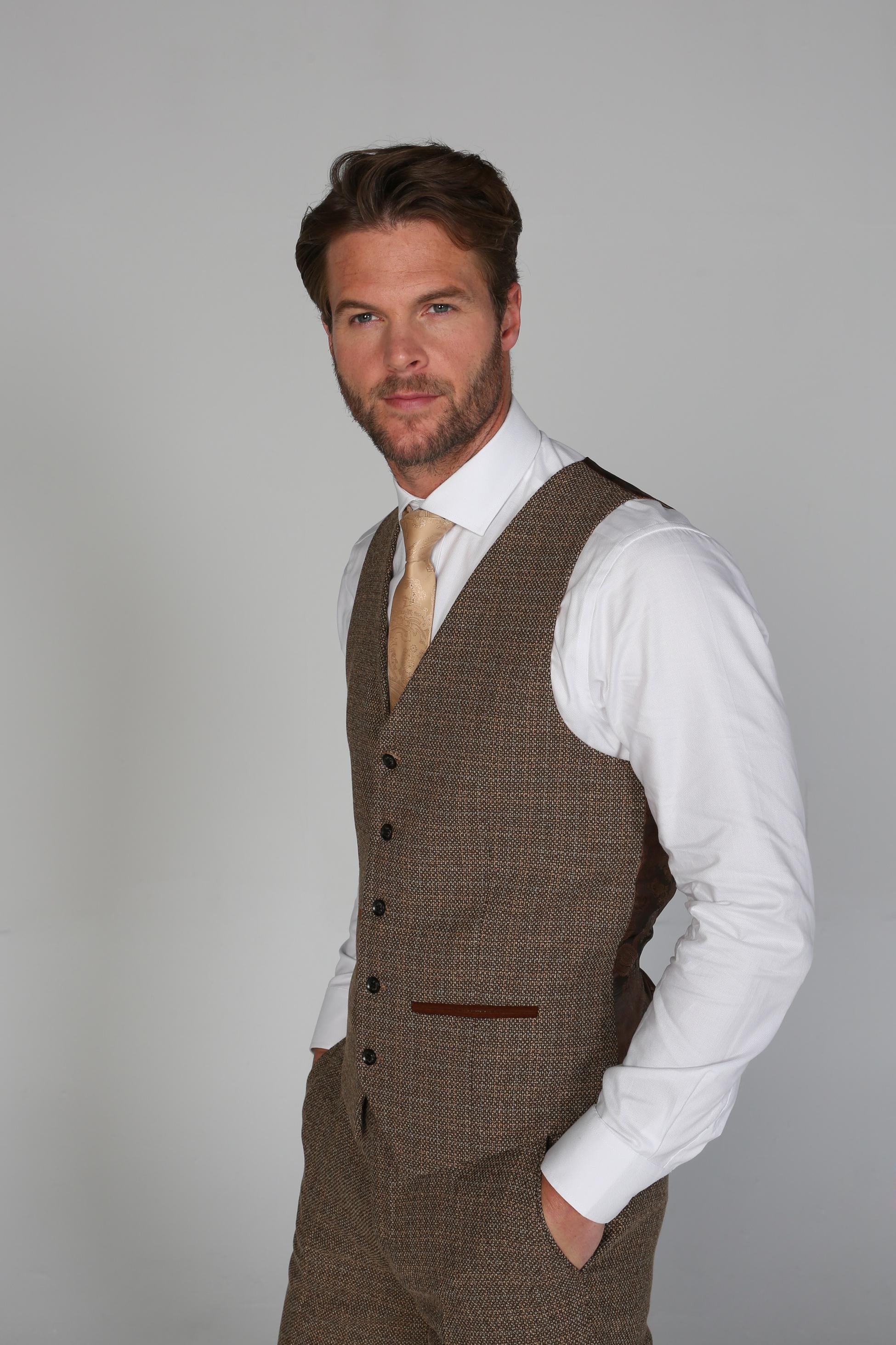 Mens brown tweed like formal waistcoat Ralph