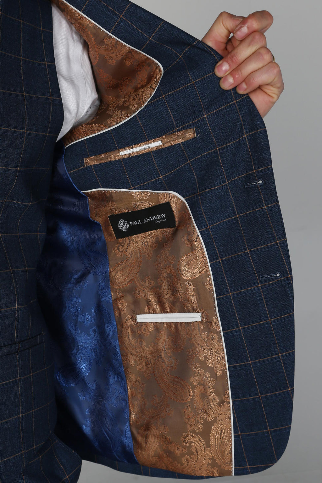 Mens Cornflower Blue Tailored Fit Windowpane Check Suit HAMLEYS