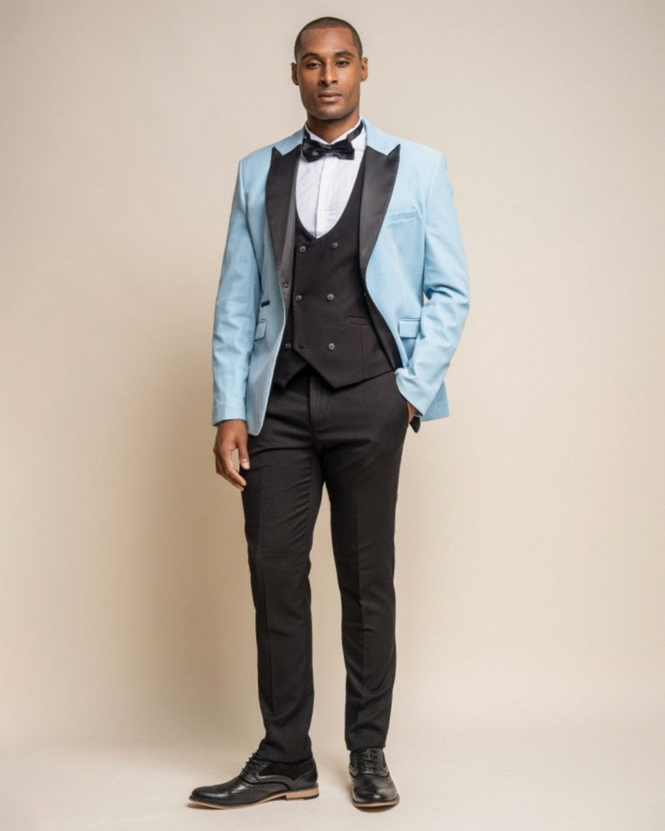 Mens Sky Blue Slim Fit Velvet Tuxedo Blazer ROSA