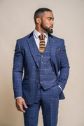Men's Tweed Check Navy Slim Fit Suit Jacket - KAISER - Navy Blue