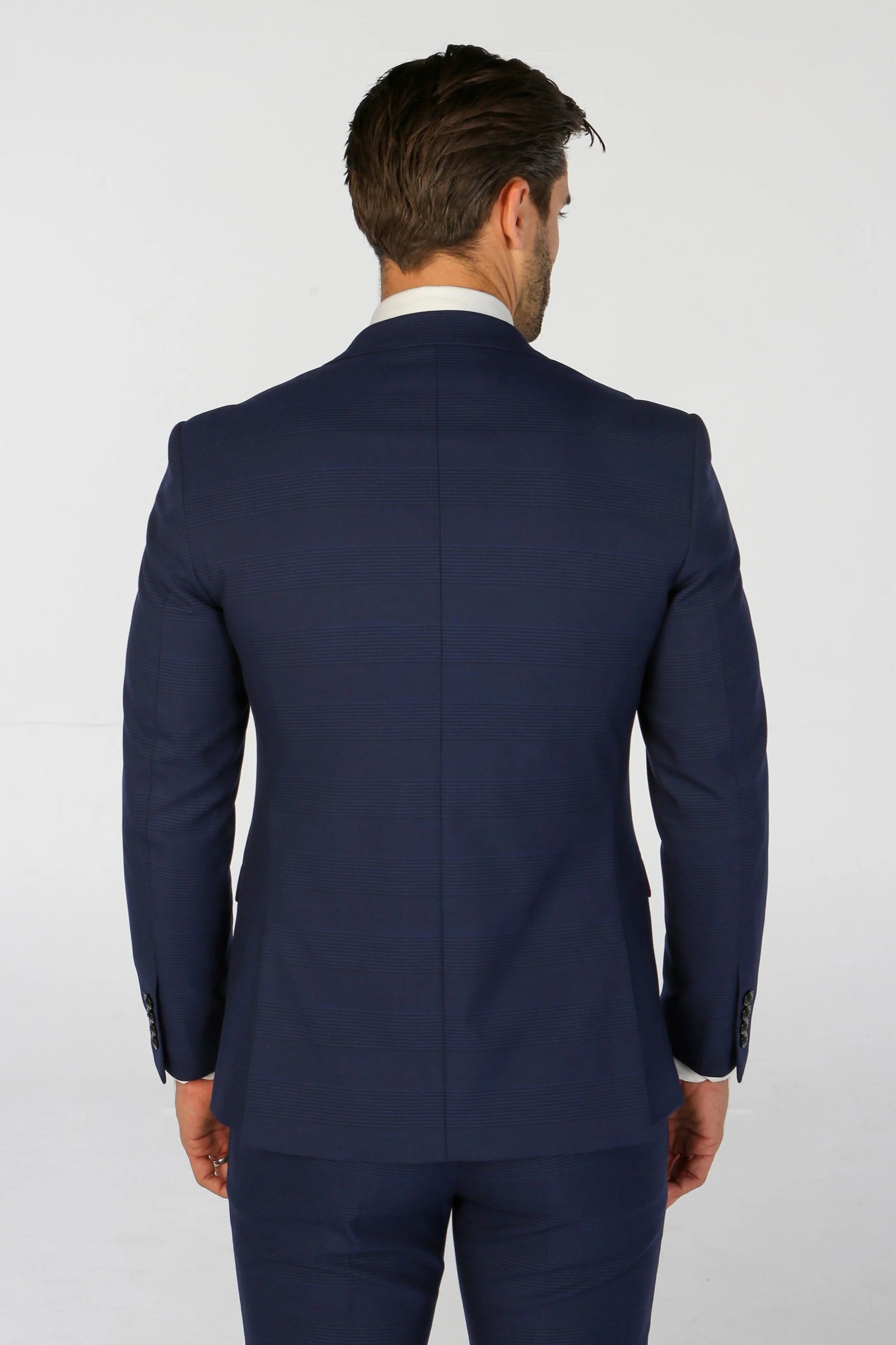 Men's Mark Deep Navy Blue Check Tailored Fit Business Suit
