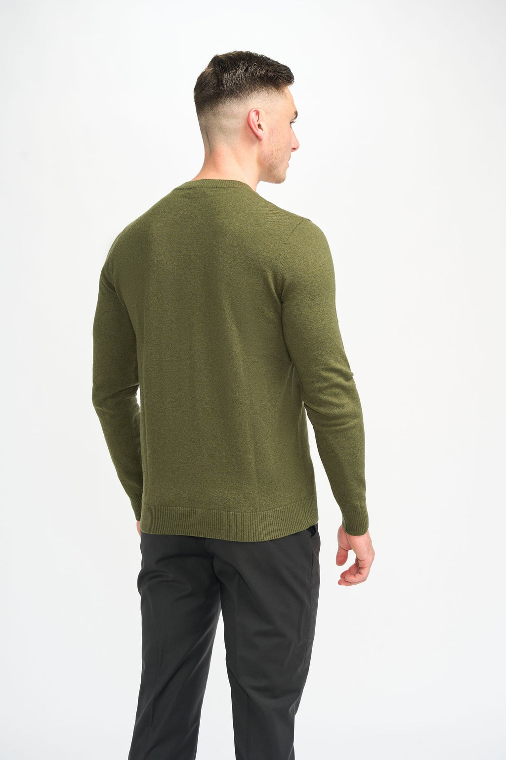 Mens Olive Green Wool Blend Knit Pullover Jumper CONNALL