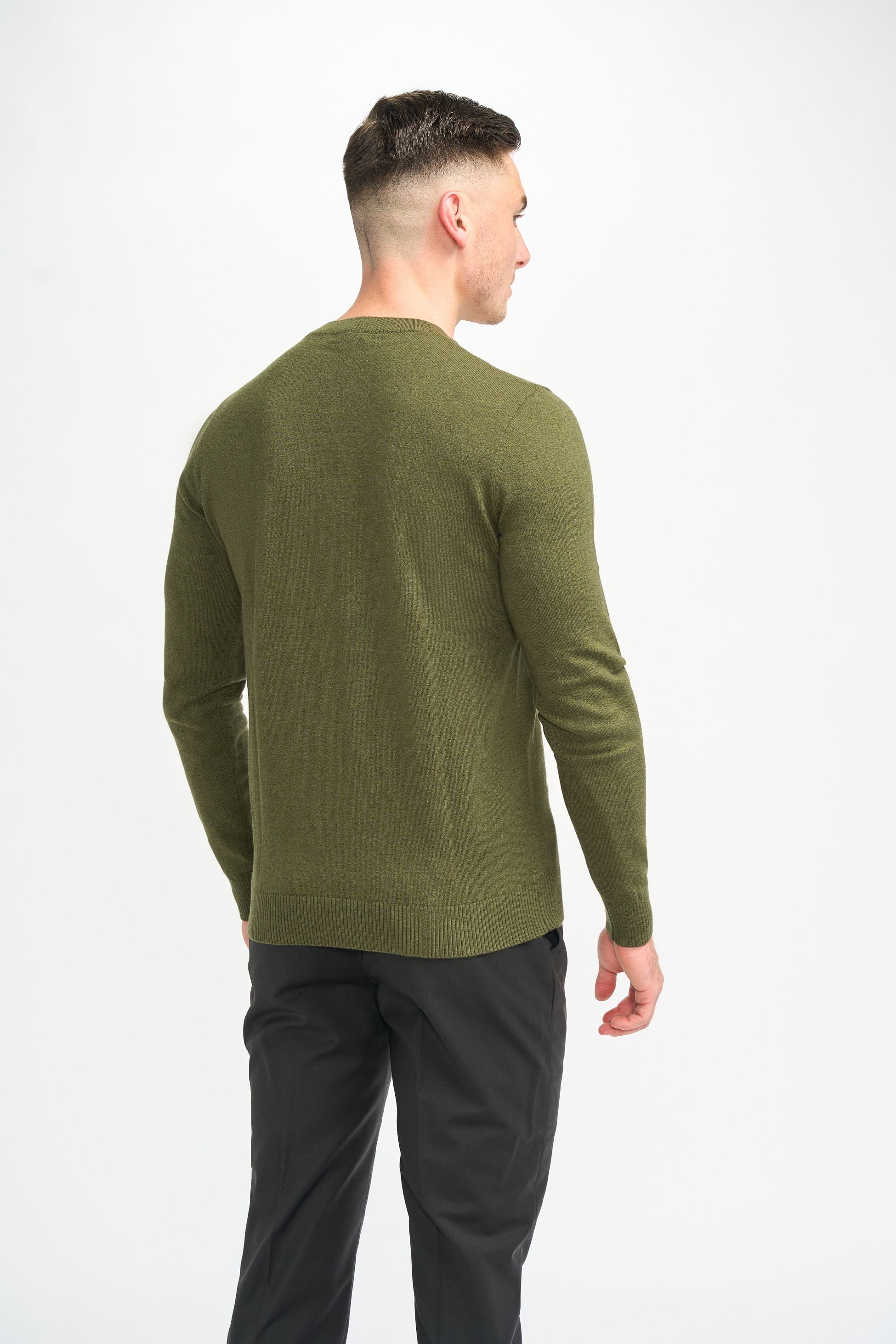 Mens Olive Green Wool Blend Knit Pullover Jumper CONNALL