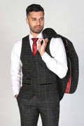 Mens charcoal grey windowpane tailored fit waistcoat Harvey