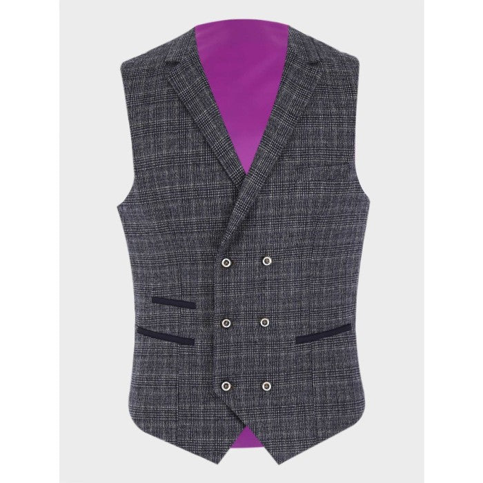 Mens Grey Tweed Houndstooth Check Waistcoat