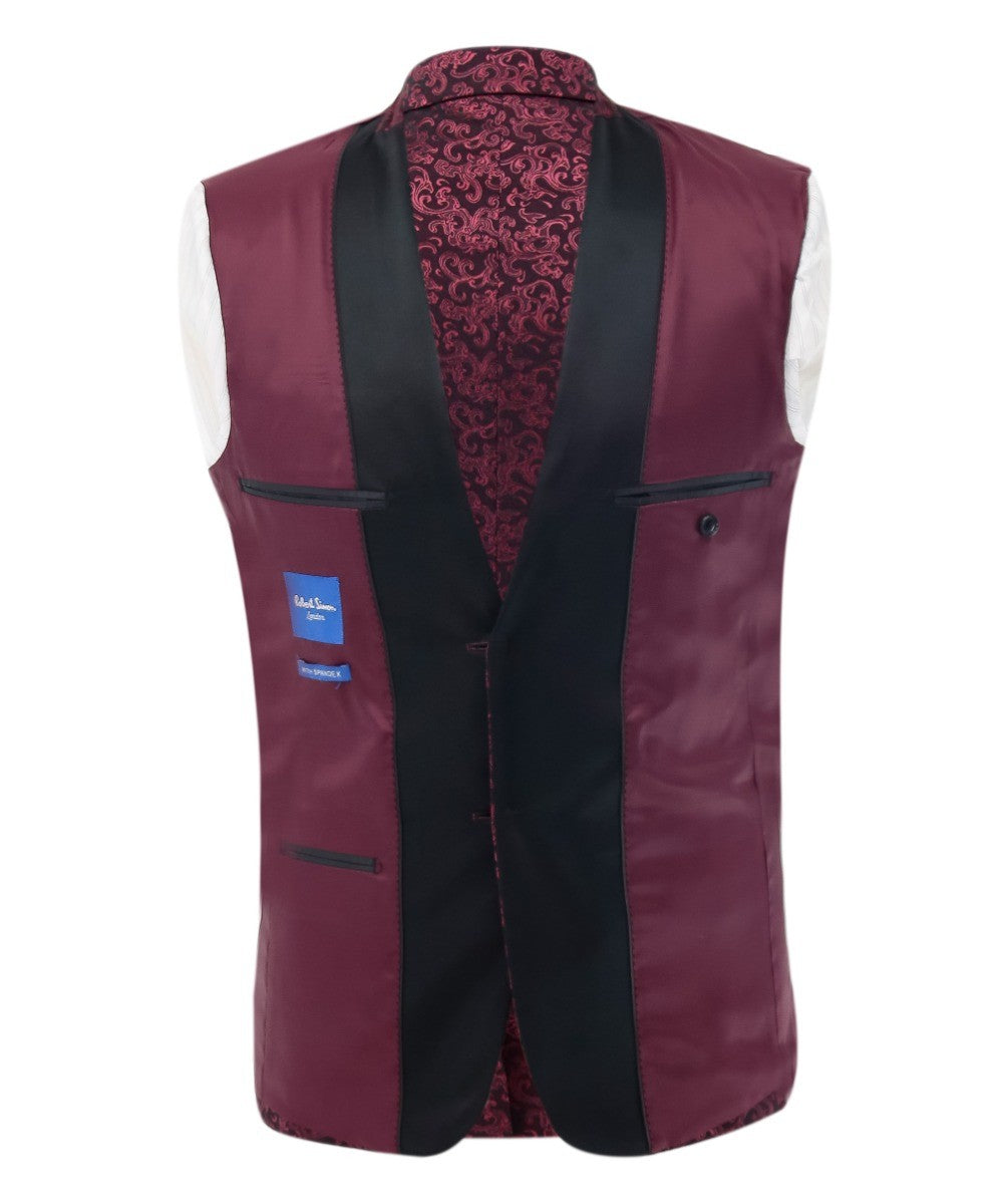 AARON Burgundy Men's Patterned Shimmer Tuxedo Suit