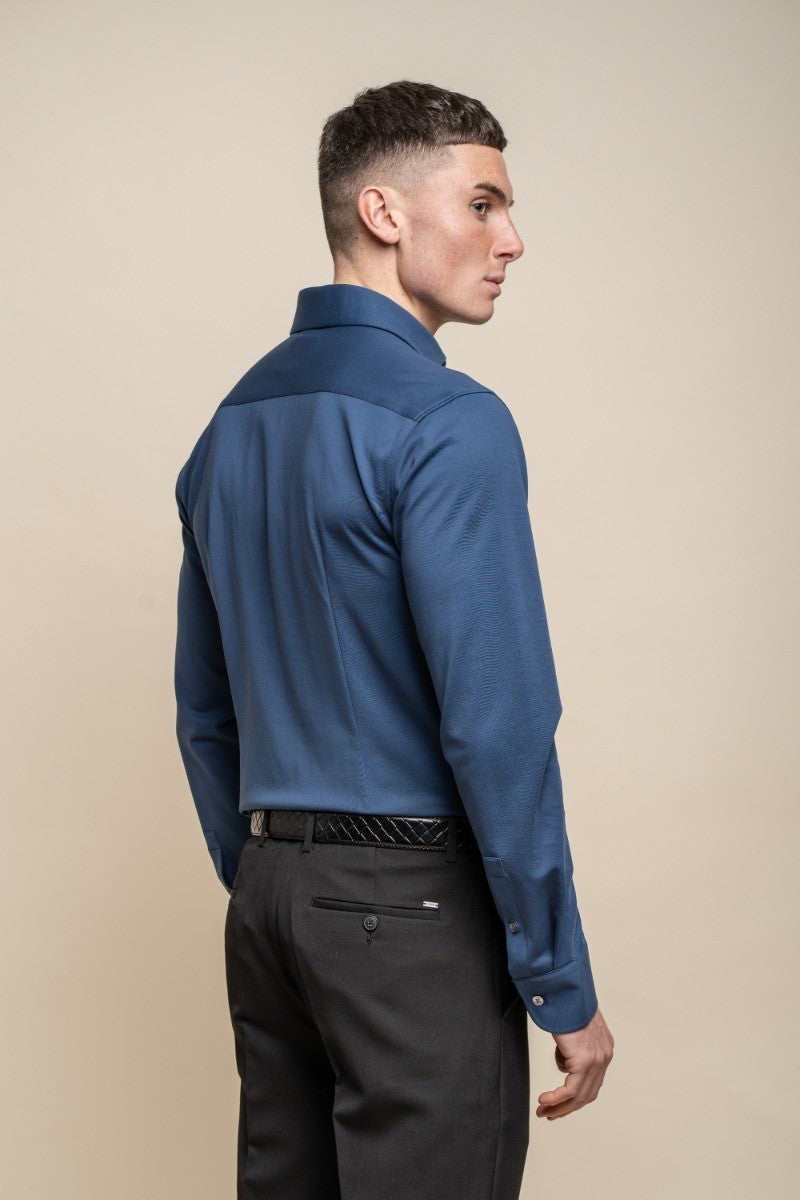Mens Ashley Blue Slim Fit Cotton Long Sleeve Shirt