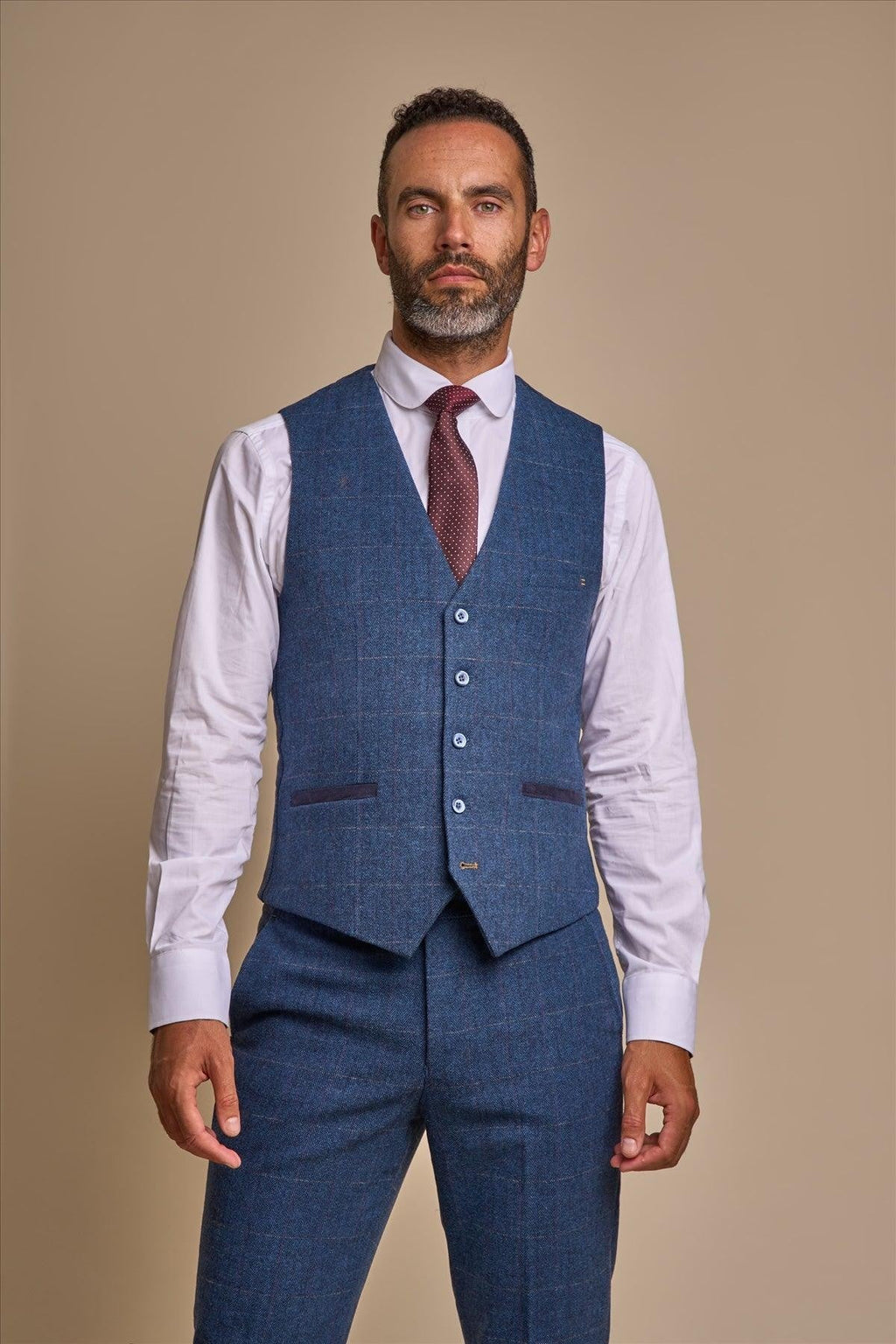 Mens blue herringbone tweed suit waistcoat CarnegI