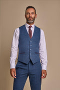 Mens blue herringbone tweed suit waistcoat CarnegI