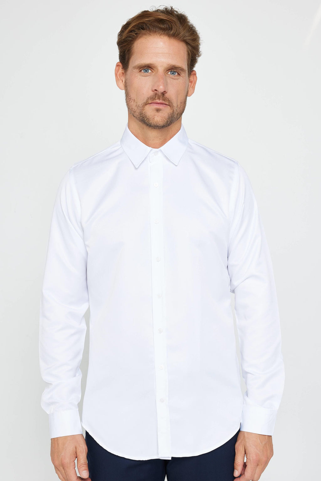 Mens Poly White Slim Fit Long Sleeve Dress Shirt