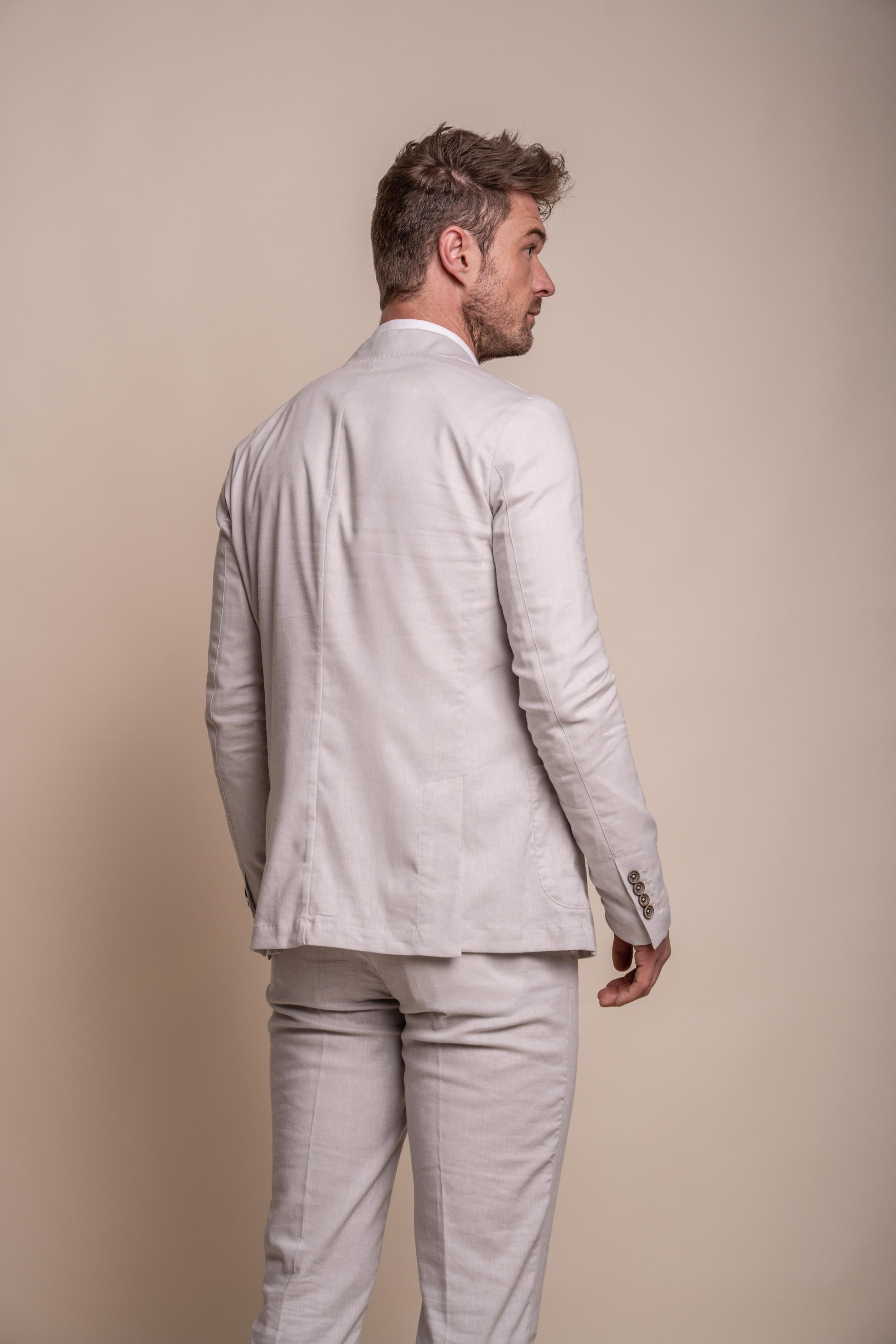 Mens Linen Slim Fit Suit Jacket - ALVARI - Stone