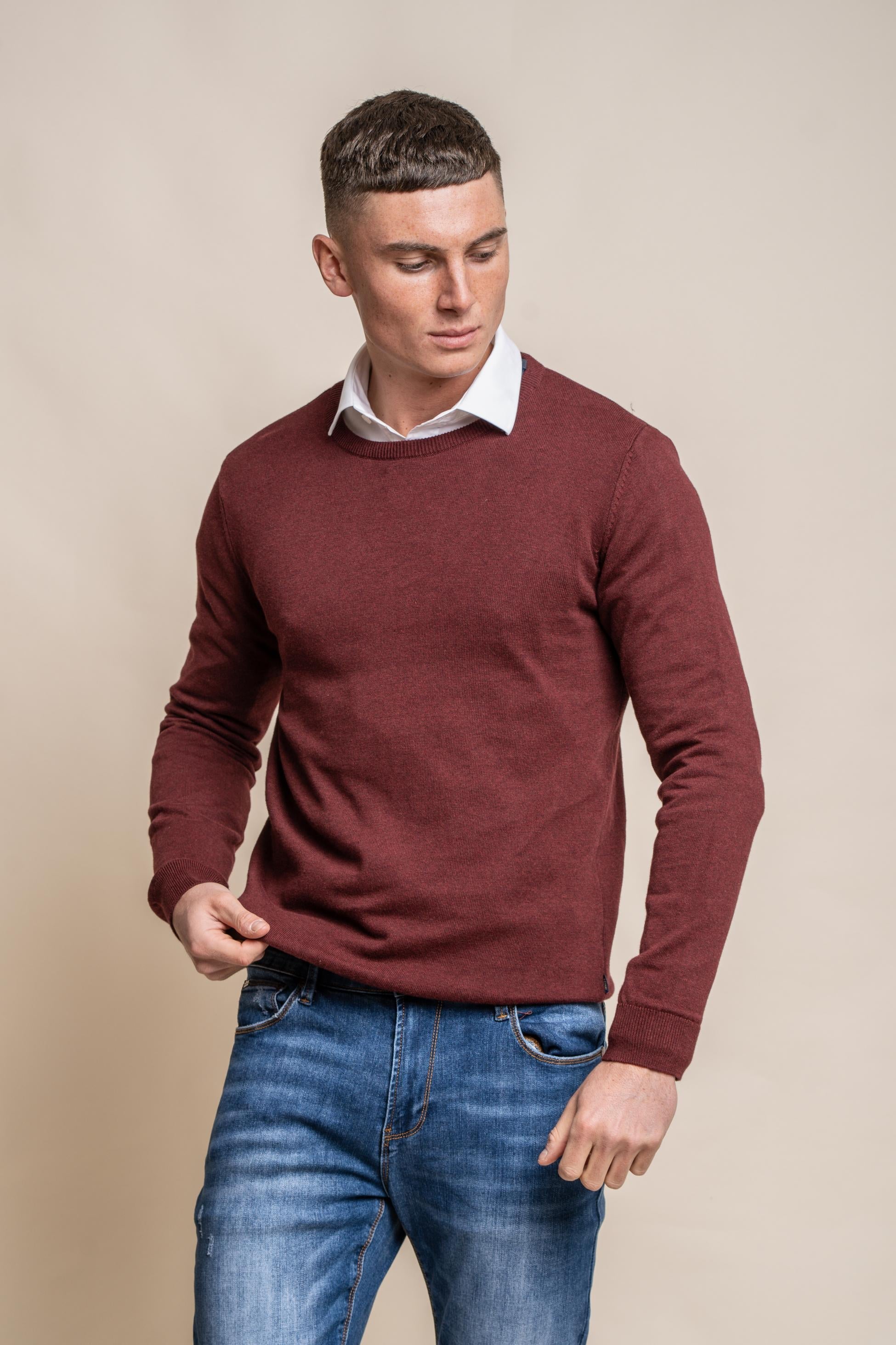 Men’s cotton crewneck jumper, slim fit, midweight