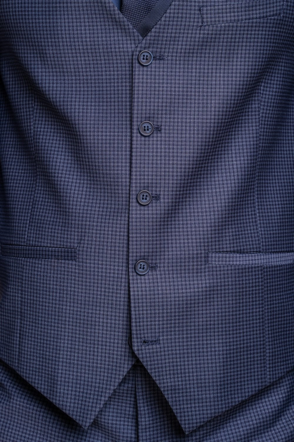 Mens Navy Check Wool Blend Slim Fit Waistcoat BOND