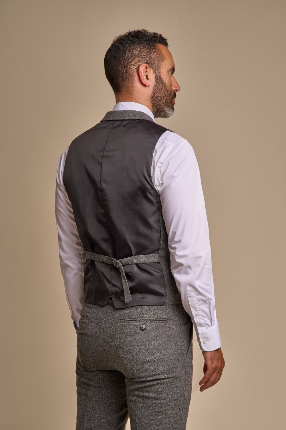 Mens Grey Herringbone Tweed Slim Fit Waistcoat MARTEZ