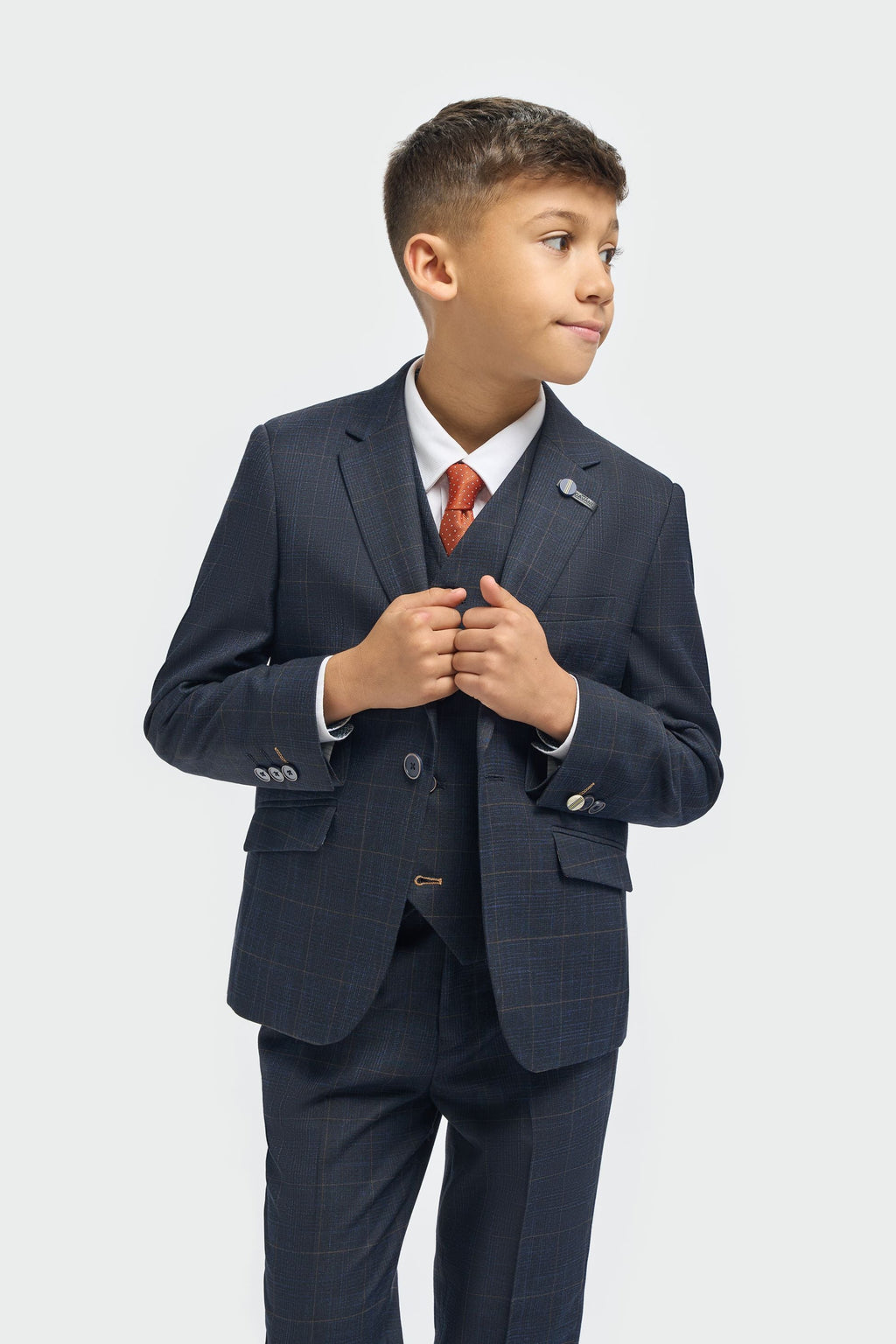boys’ 3-piece navy windowpane check slim fit suit