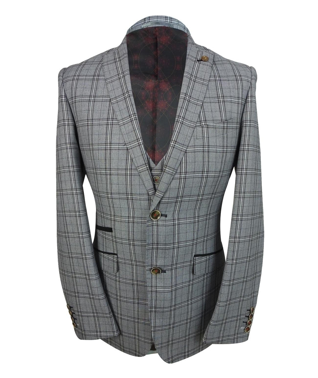 Men's Marcello Charcoal Grey Check 3-Piece Slim Fit Suit