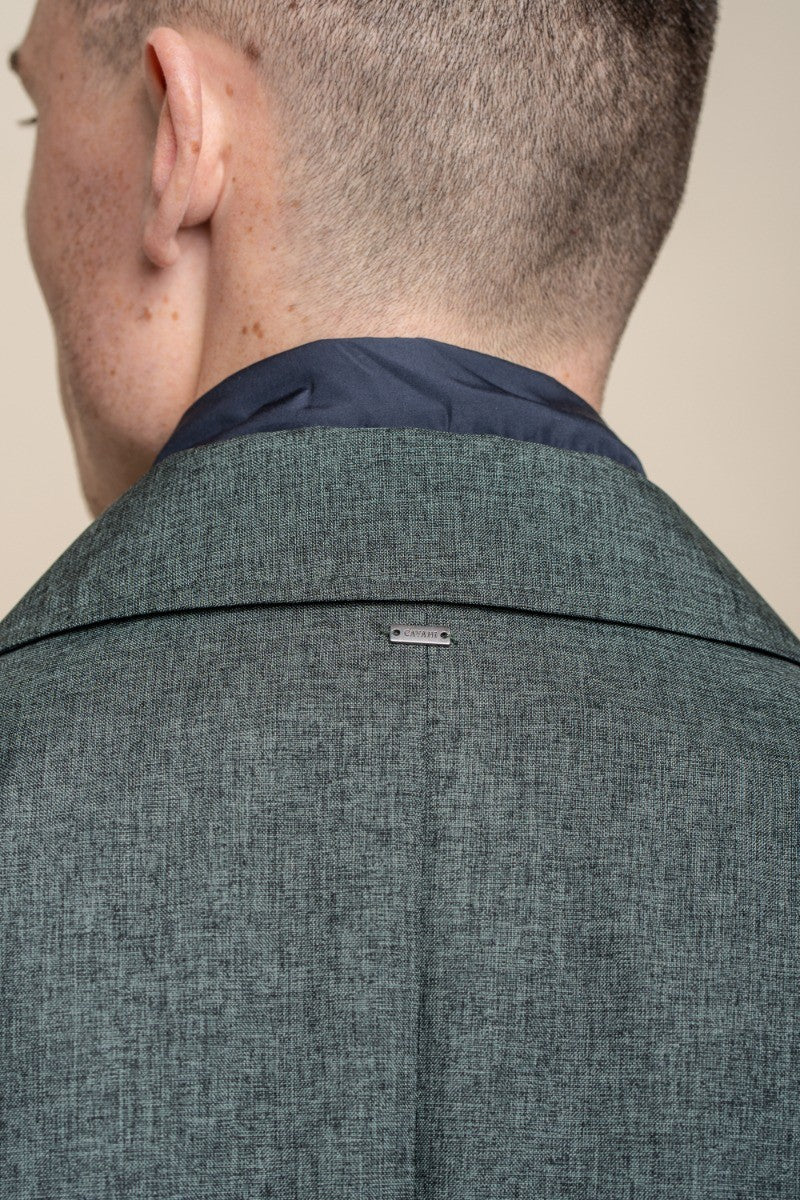 Men's olive green midi-length Geke coat with removable zipper, BRANDO.