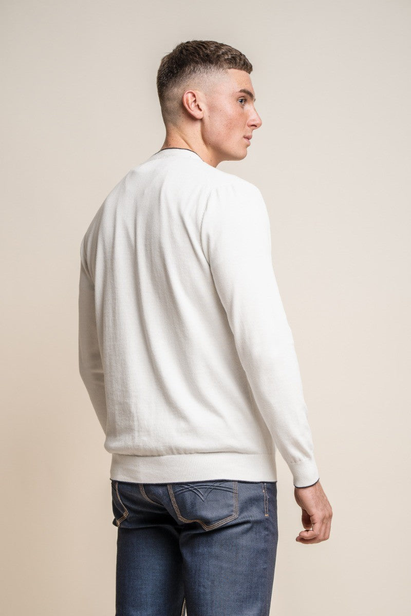 Mens Ecru Slim Fit Knitted Cotton Cardigan RAIDER