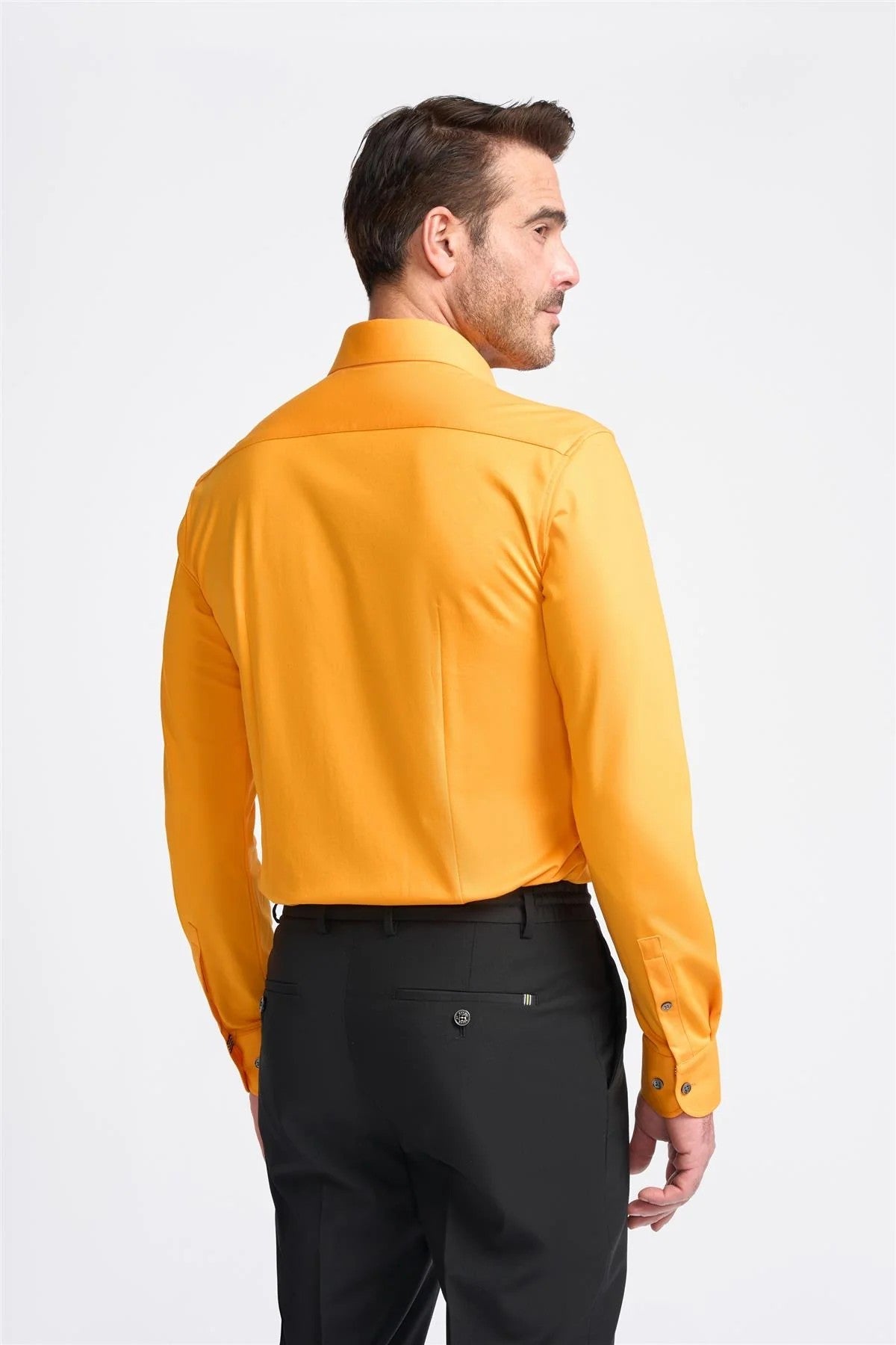 Mens Ashley Flame Orange Slim Fit Cotton Long Sleeve Shirt