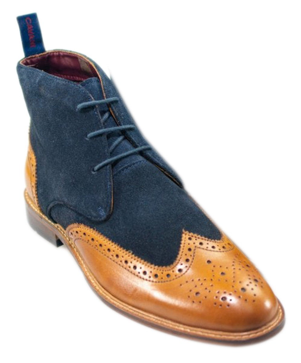 Mens Navy Tan Suede and Leather Brogue Boots CONNICK