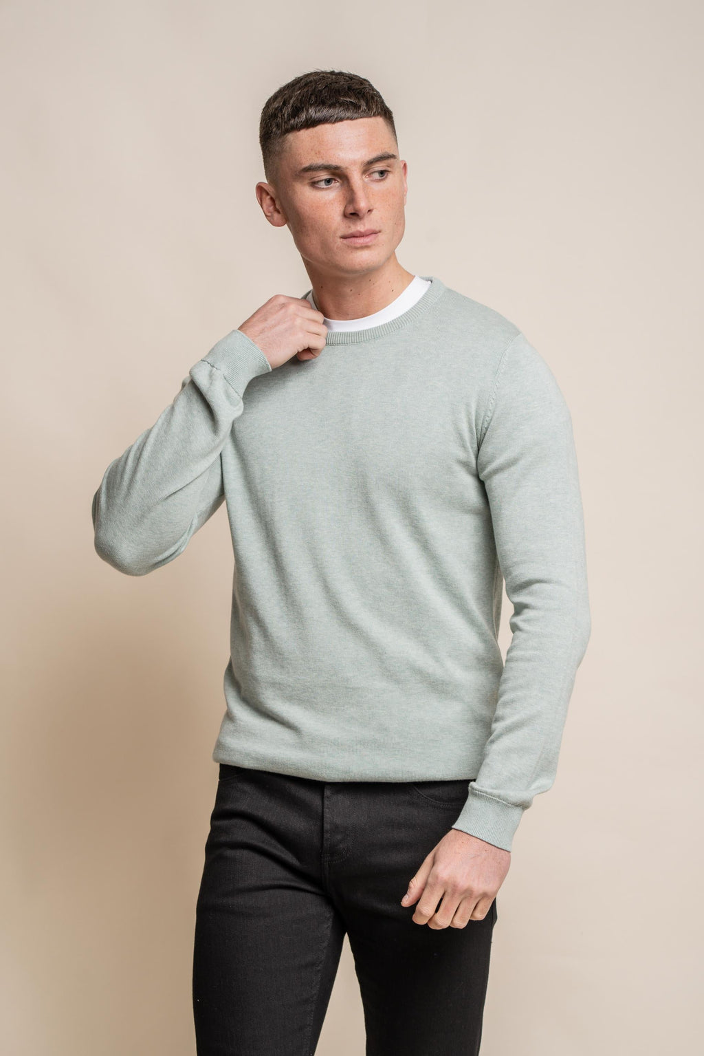 Men’s cotton crewneck jumper, slim fit, smart casual