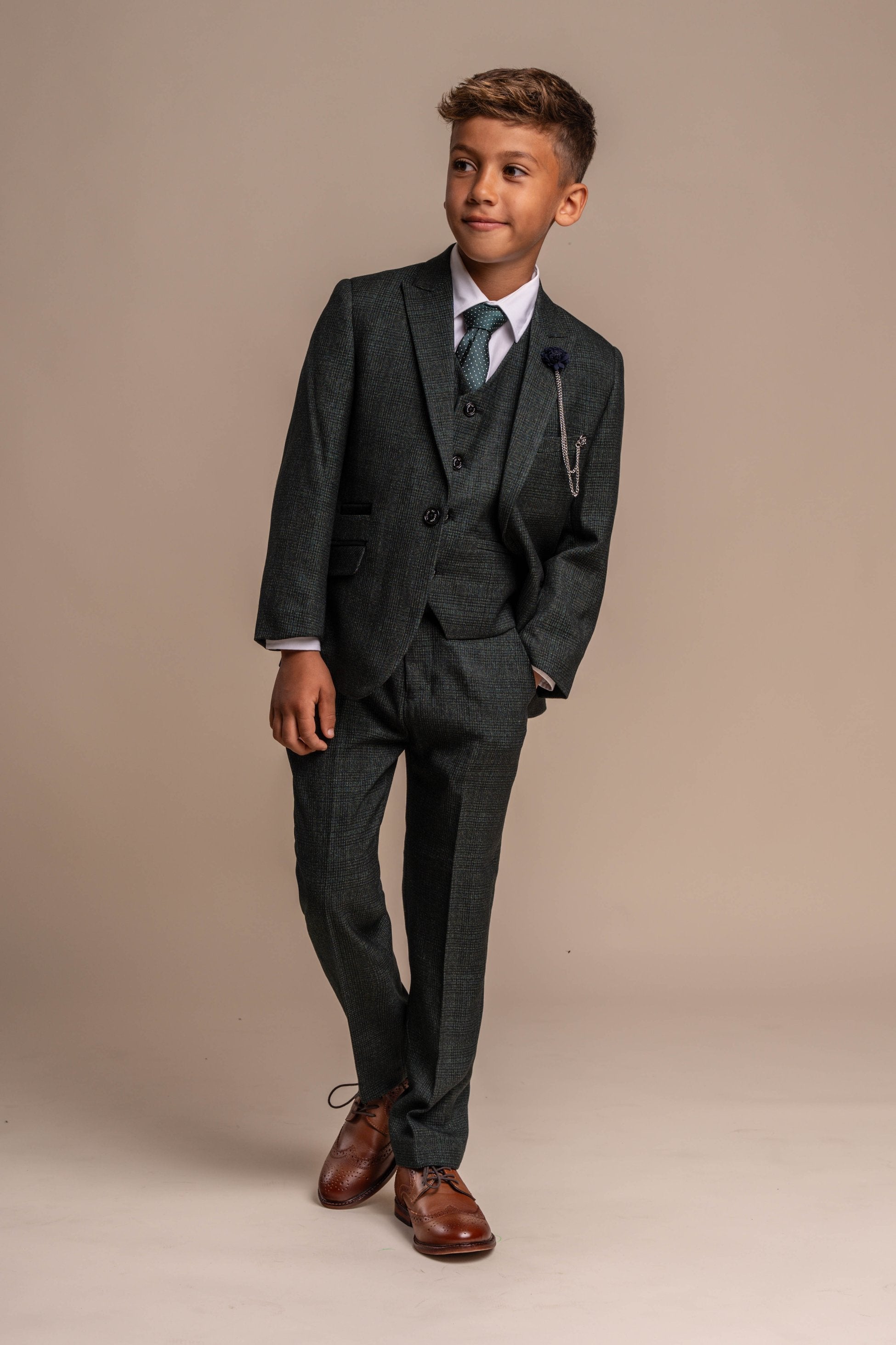3-Piece Slim Green Suit for Boys – Olive Green