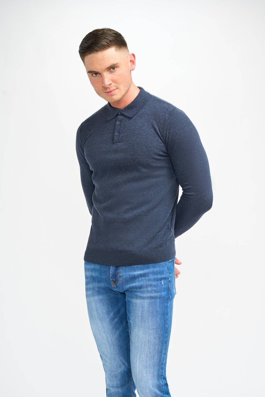 Men’s wool-blend knit polo shirt, slim fit, soft touch